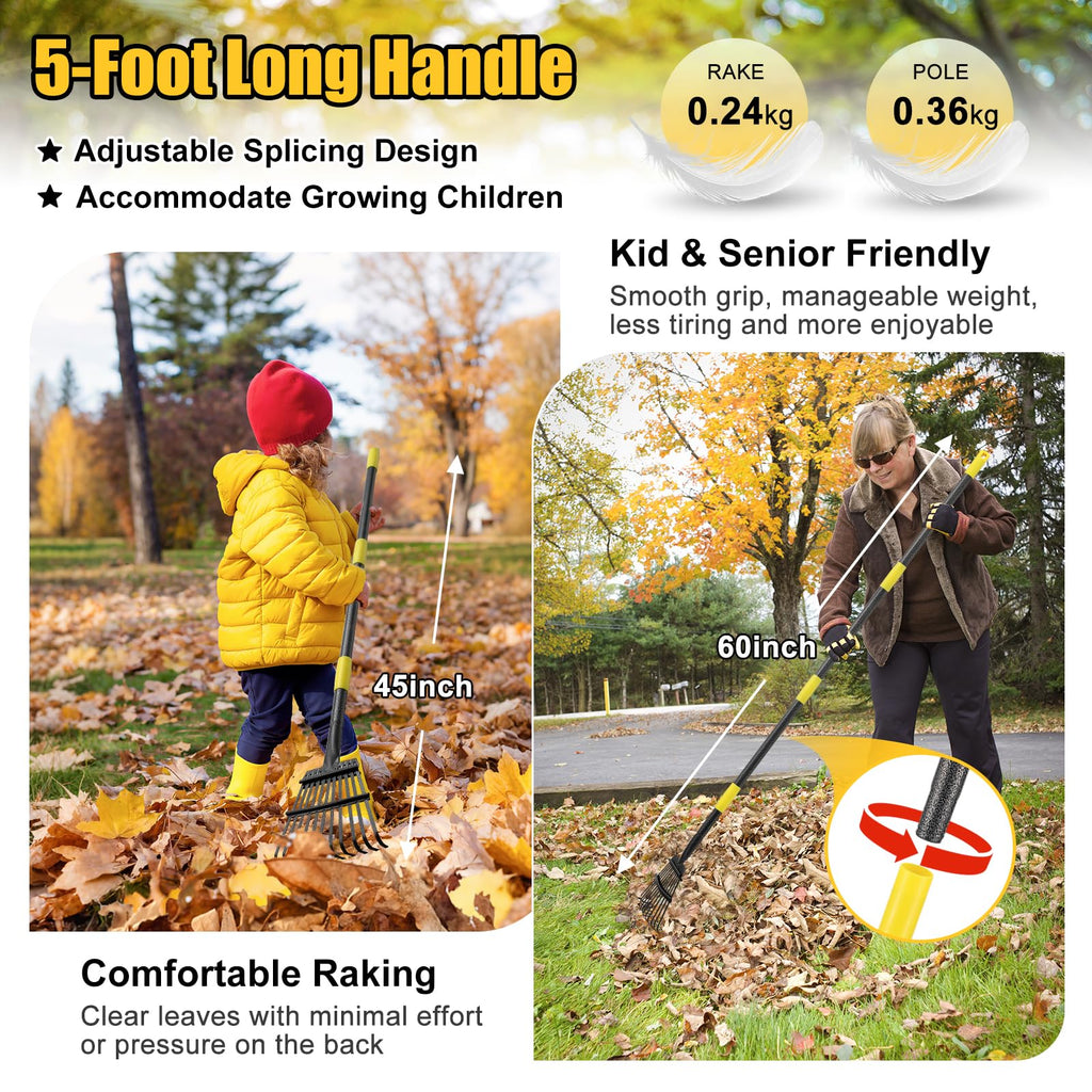 Garden Leaves Rake - 73 Inch Heavy Duty Small Shrub Rake - 11 Metal Tines - 8.5 inch Wide, Adjustable Handle,Garden Leaf Rakes for Collecting Debris Among Flower Beds, Delicate Plants, Lawns ,Yard