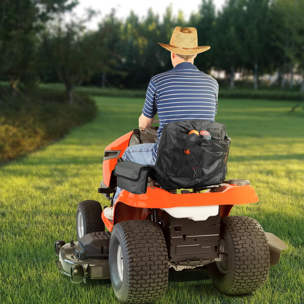 Lawn Tractor Seat Cover with Two Side Pockets, Waterproof 600D Oxford Riding Mower Seat Covers, Fits for 12.2-14.2inches Back High Seat