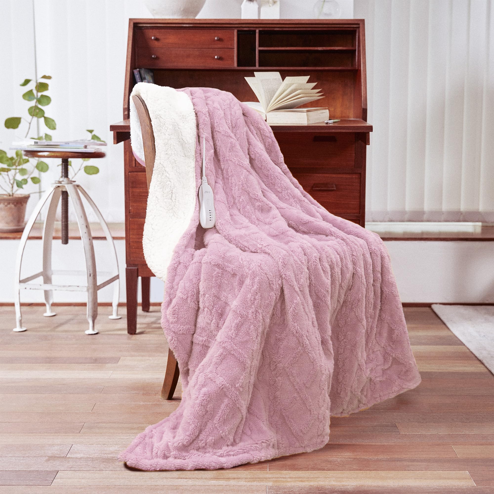 Aheadpret Heated Blanket-Electric Blanket 50"x60" Soft Heated Throw Blanket with 5 Heating Levels & 3 Hours auto-Off,Machine Washable (Pink