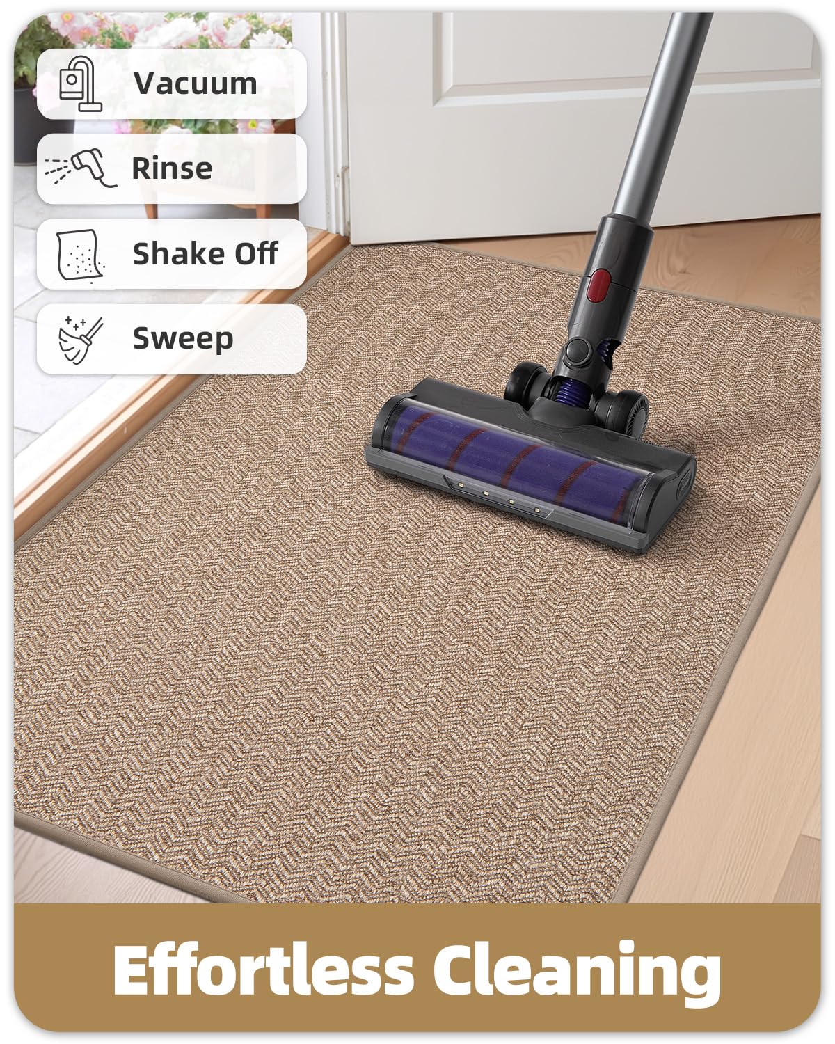Color&Geometry Front Door Mat Indoor 17"x29.5", Entryway Rugs Non Slip Low Profile Entrance Mat Indoor, Washable Easy Clean Doormat Quick Dry, Dirt Trapper Absorbent Entry Mat, Khaki