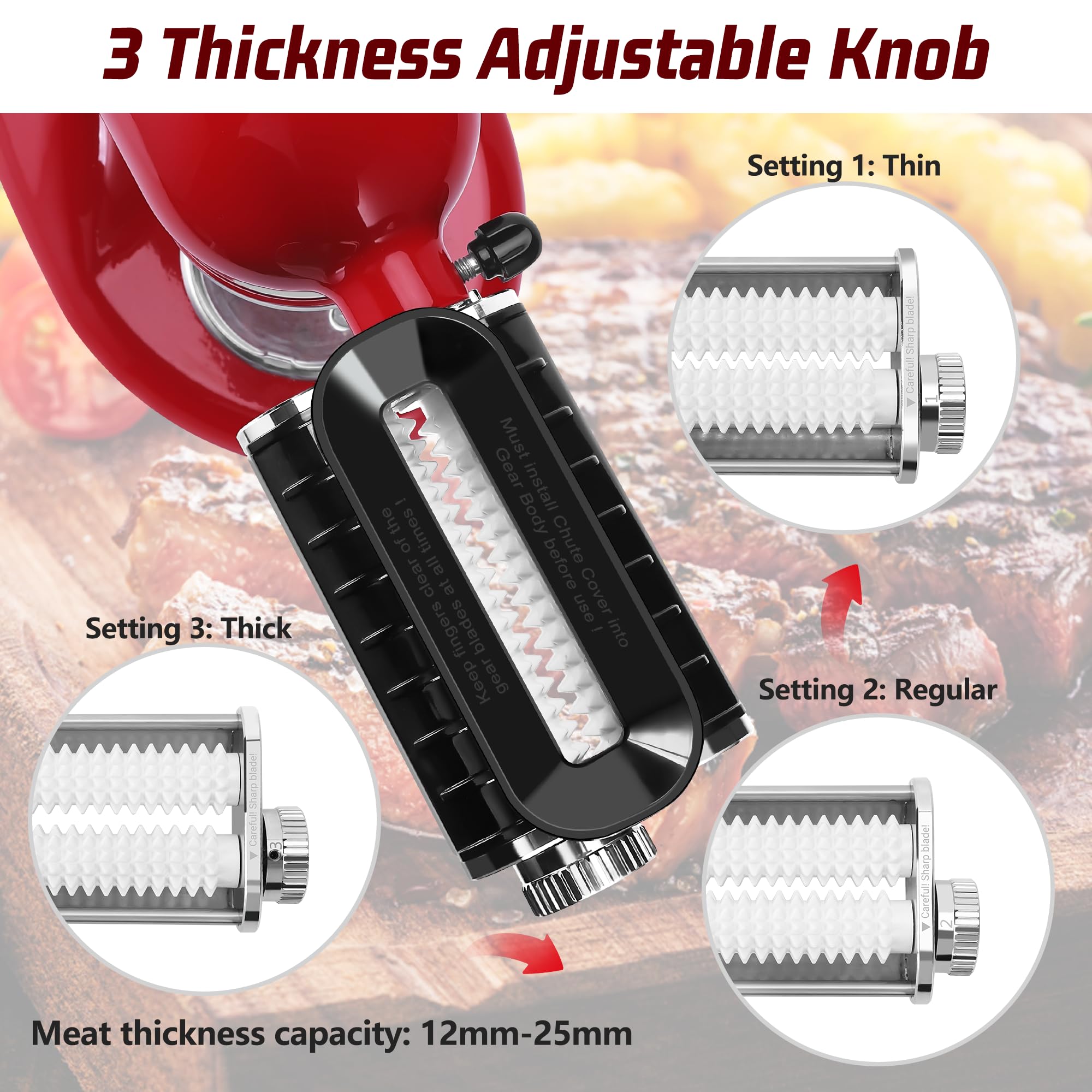 Adjustable Thickness Meat Tenderizer Attachment for Kitchenaid Stand Mixers, Meat Tenderizer Tool, Steak Cuber Processor Accessories, Dishwasher Safe, BPA Free Food Grade Plastic