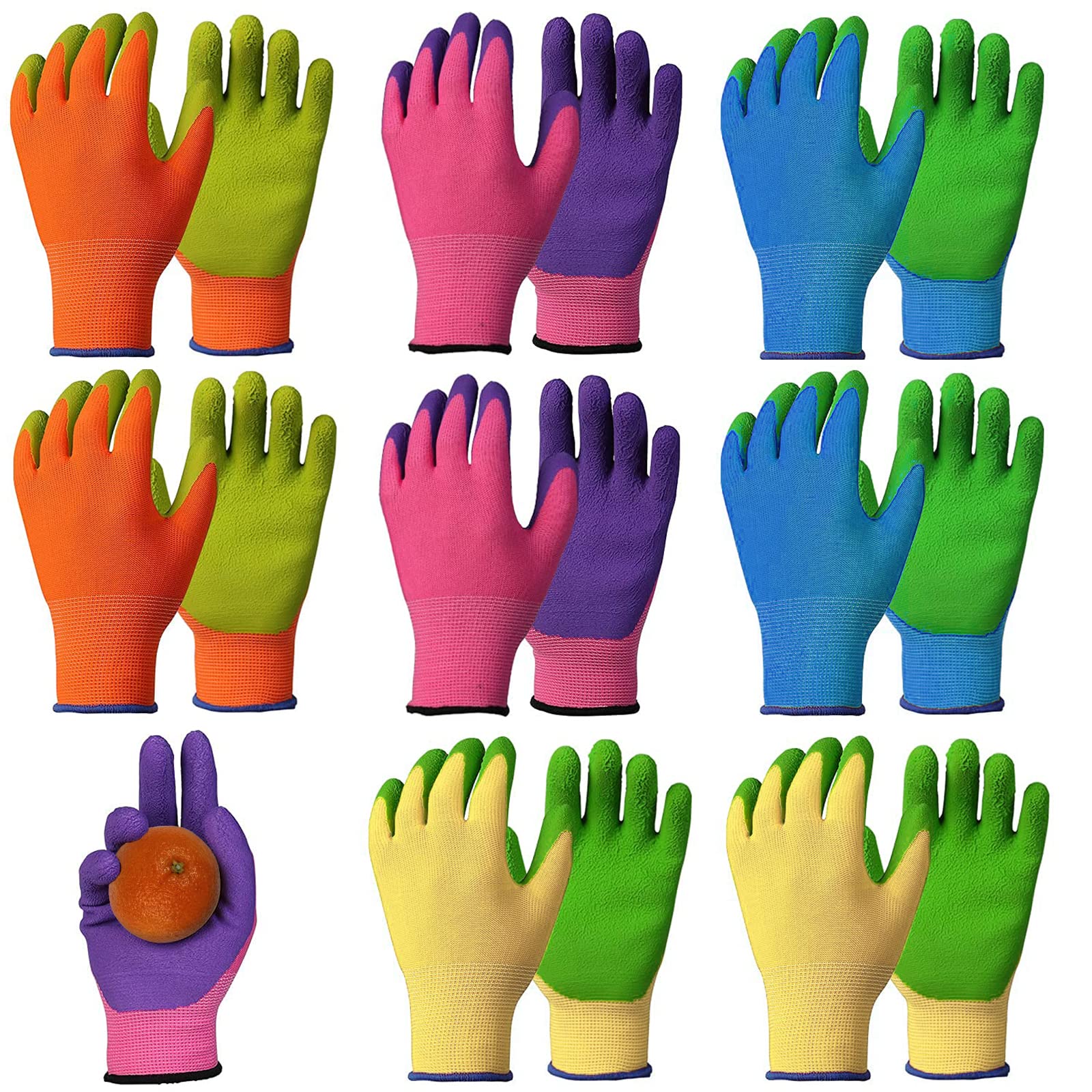 8 Pairs Garden Gloves for Children Rubber Gardening Protective Gloves for kids Age 4-13 Years Boys and Girls Yard Work Activity 4 Colors