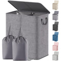 Lifewit Double Laundry Hamper with Lid and Removable Laundry Bags, Large Collapsible 2 Dividers Dirty Clothes Basket with Handles for Bedroom, Laundry Room, Closet, Bathroom, College, Grey