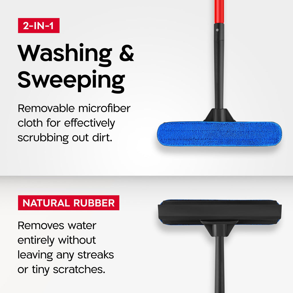 Tyroler 2-in-1 High Window Cleaning Tool | Window Squeegee Extendable with 30-205CM 5 Part Handle | Perfect Window Cleaning & Washing Kit (Black - Rubber)