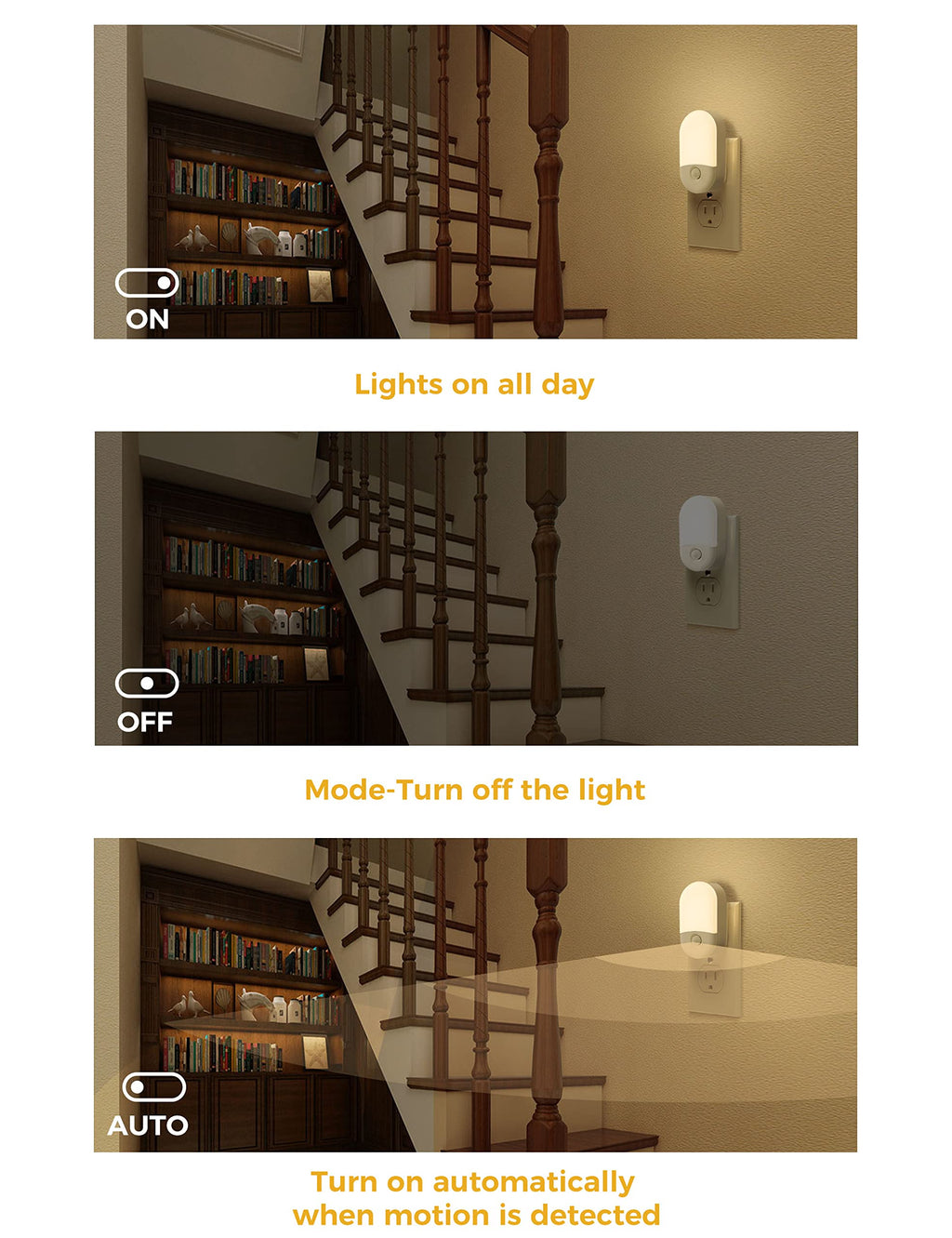 L LOHAS LED Motion Sensor Night Light, 2 Pack, Motion Activated Night Light, Motion Sensor Night Lights Plug into Wall, 3000K Warm White, Adjustable Brightness, for Kids Adult Bathroom Bedroom