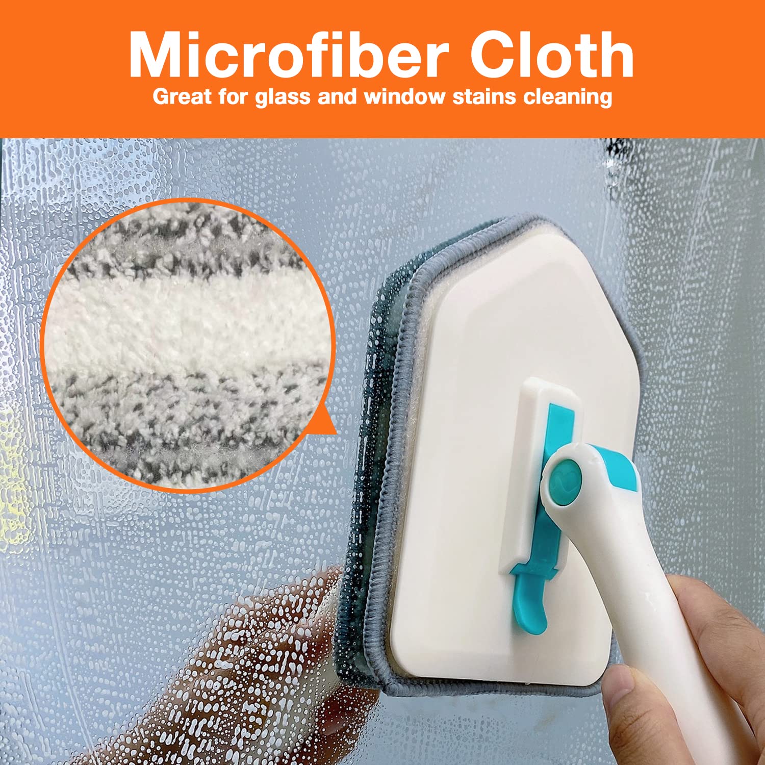 3 in 1 Scrub Cleaning Brush with Long Handle 51'' - Shower Bathtub Tub & Tile Scrubber Brush Include 1 Stiff Brush Head & 3 Scouring Pads & 3 Microfiber Clothes, for Wall Bathroom Glass Bathtub(White)
