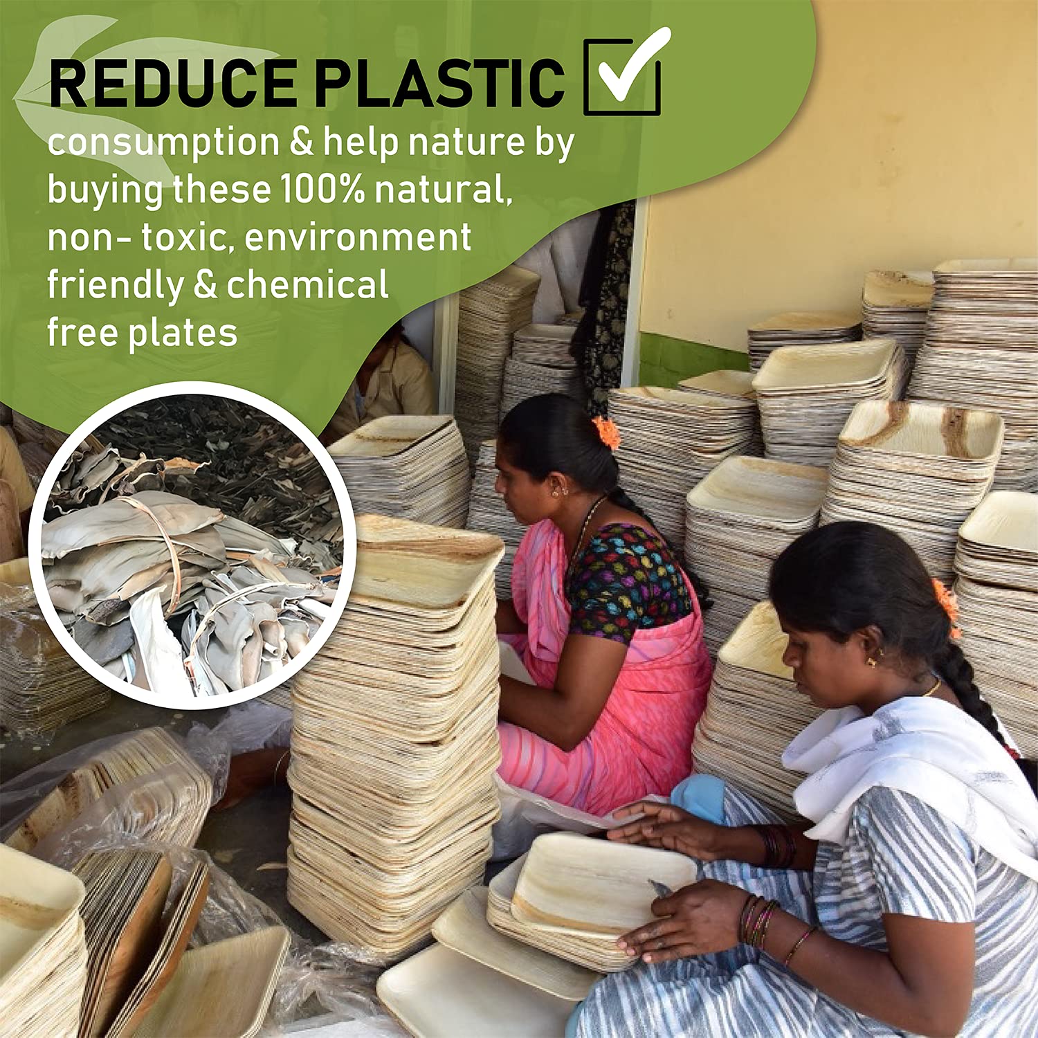 Naturelia 100% Compostable 8-Inch Palm Leaf Disposable Plates- Eco-Friendly, Biodegradable, Microwave & Oven Safe- Sustainable & Natural Cutlery Ideal for Weddings, Parties, Events