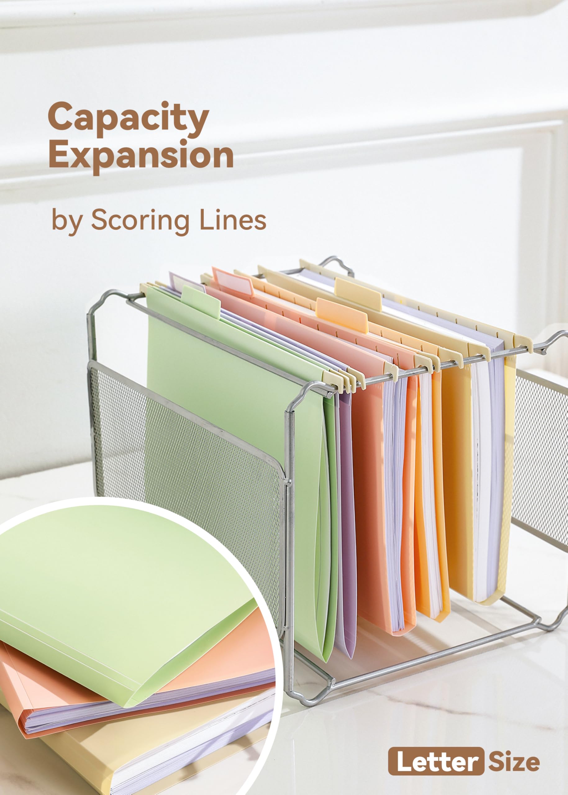 SortRax Plastic Hanging File Folders, Letter Size, 12 Pack Pastel Hanging Folders, with Insertable 1/5-Cut Tabs for Filing Cabinets