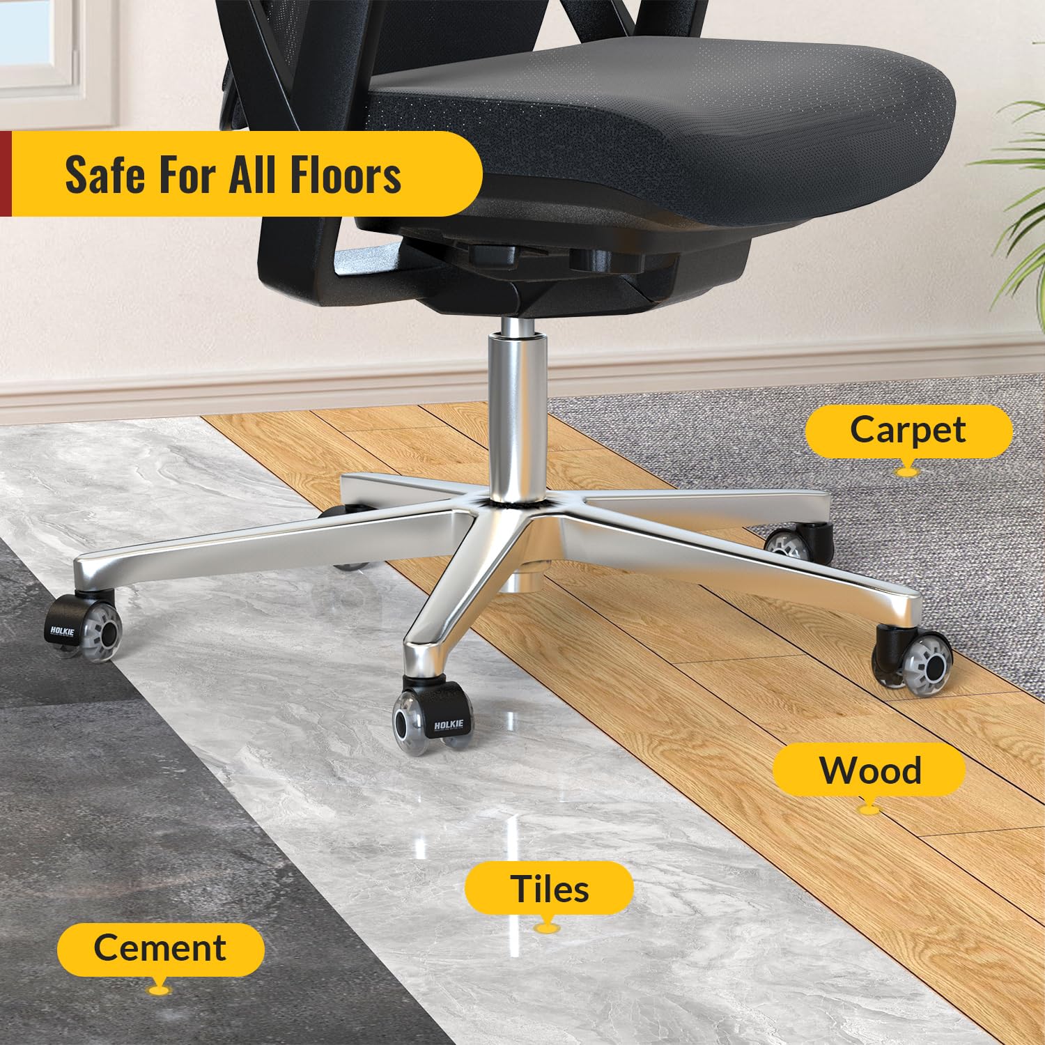 HOLKIE Office Chair Wheels Replacement 11x22mm Universal Fit 2 Inch Casters, Grey Dual Rubber Smooth & Quiet Rolling Desk Wheels-Set of 5 for Hardwood Floors & Carpet Computer Gaming Chair Wheels