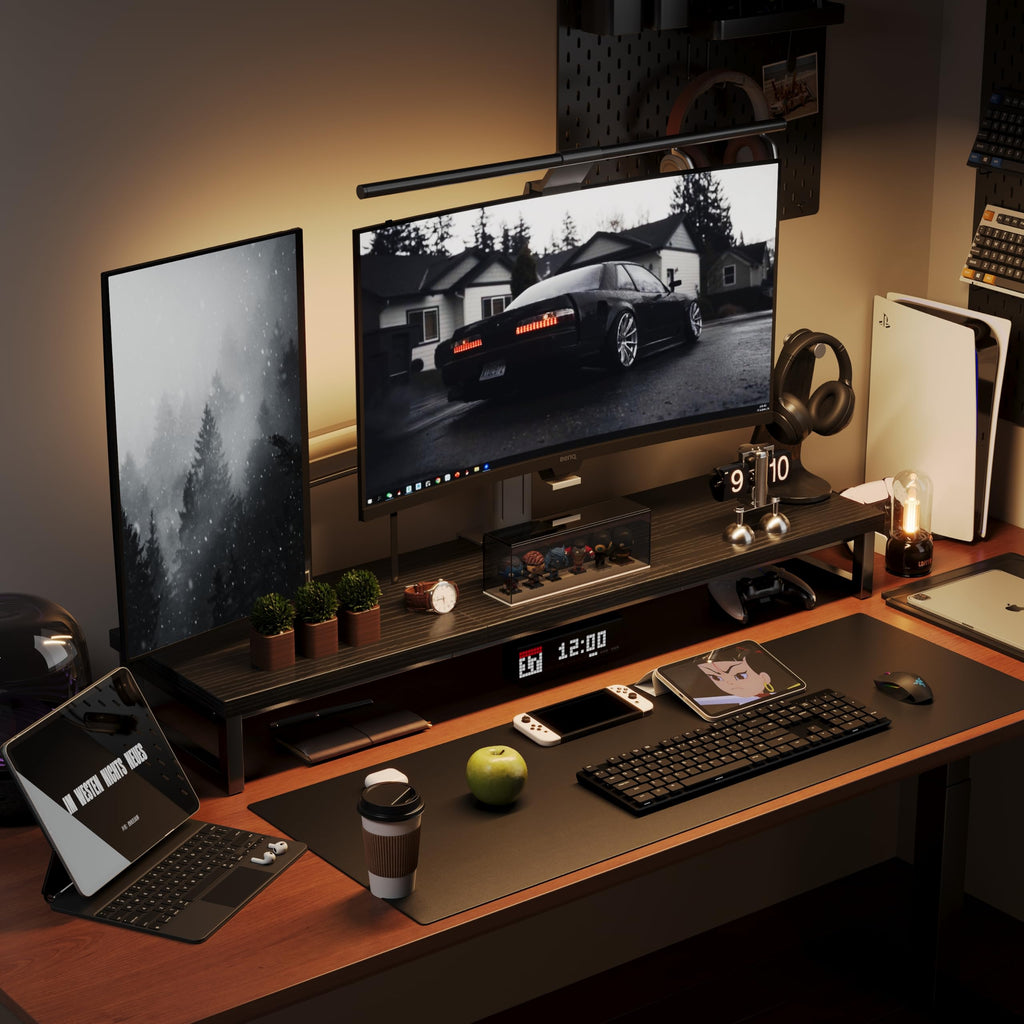 CAIYUN Monitor Stand, Monitor Riser, 39 inch Desk Shelf, Computer Stand Desk Accessories and Organizers, Black Dual Monitor Support