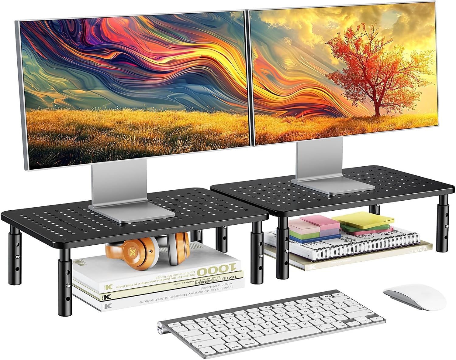 HUANUO Dual Monitor Stands - Monitor Stand with Sturdy, 2 Monitor Stand Height Adjustable, Computer Monitor Stand for 2 Monitors, Laptop Stand for Desk, Monitor Riser for Computer, Monitor, PC
