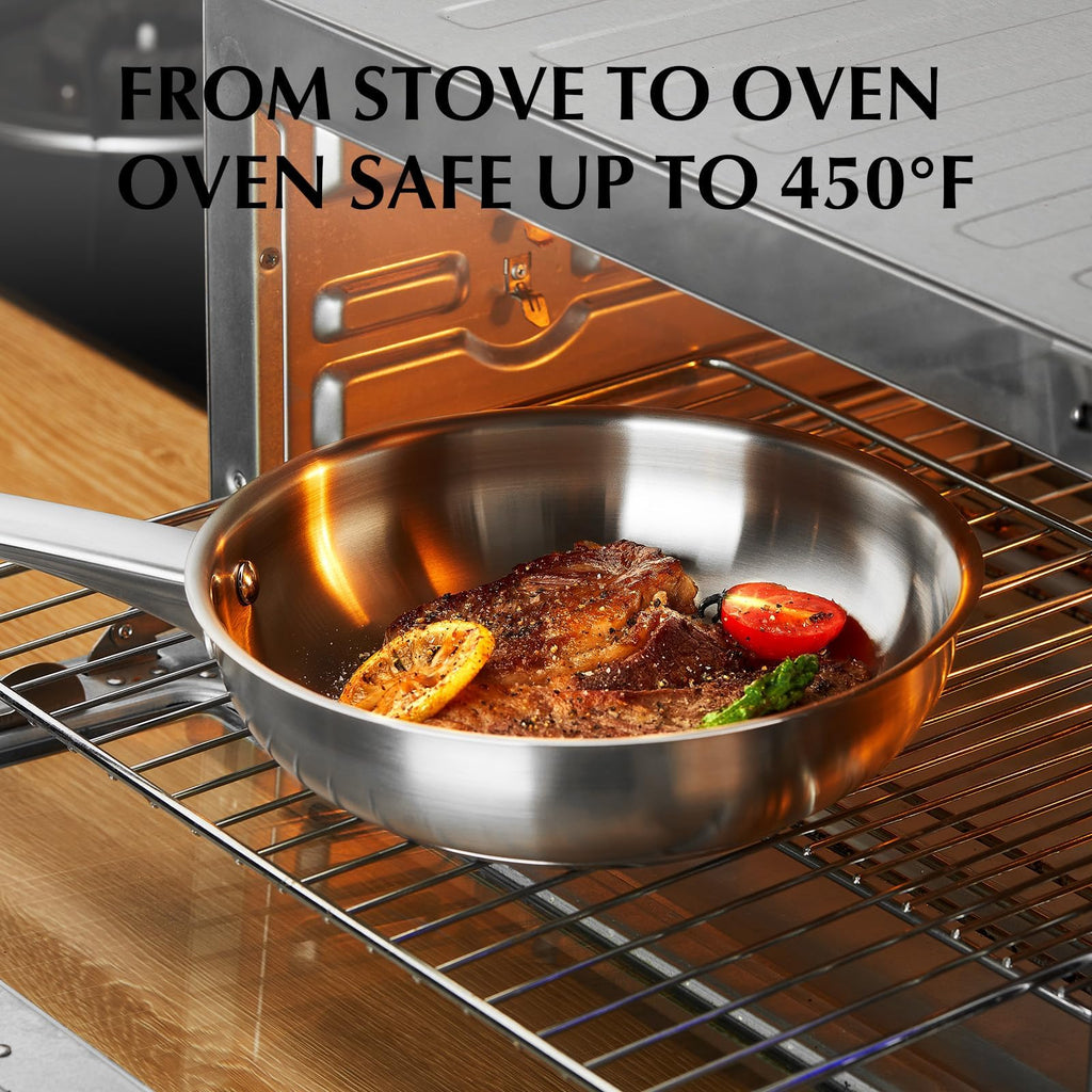KOCH SYSTEME CS 8 Inch Stainless Steel Pan, 20cm Stainless Steel Frying Pan with Tri-ply Bottom, Riveted Handle, Fast Even Heat Distribution, Induction Compatible, Oven & Dishwasher Safe