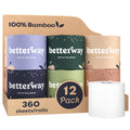 Betterway Bamboo Toilet Paper 3 PLY - Eco Friendly, Sustainable Toilet Tissue - 12 Double Rolls & 360 Sheets Per Roll - Septic Safe - Organic, Plastic Free, Compostable & Biodegradable - FSC Certified