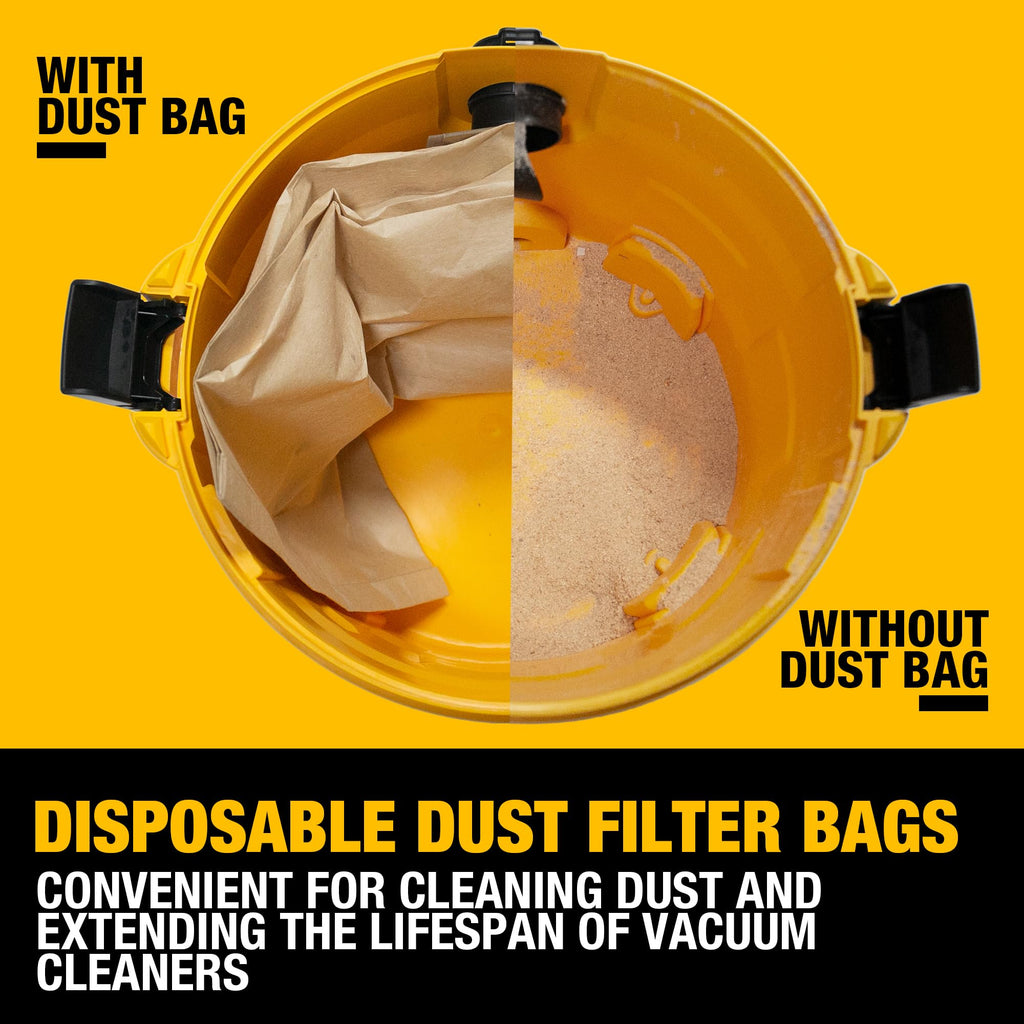 3 Pack DEWALT Dust Bag DXVA19-4101, for 6-10 Gallon Wet/Dry Vacuum, DEWALT Vacuum Bags, Compatible with DXV06P DXV09P DXV09PA DXV10P DXV10PL DXV10S DXV10SA DXV10SB