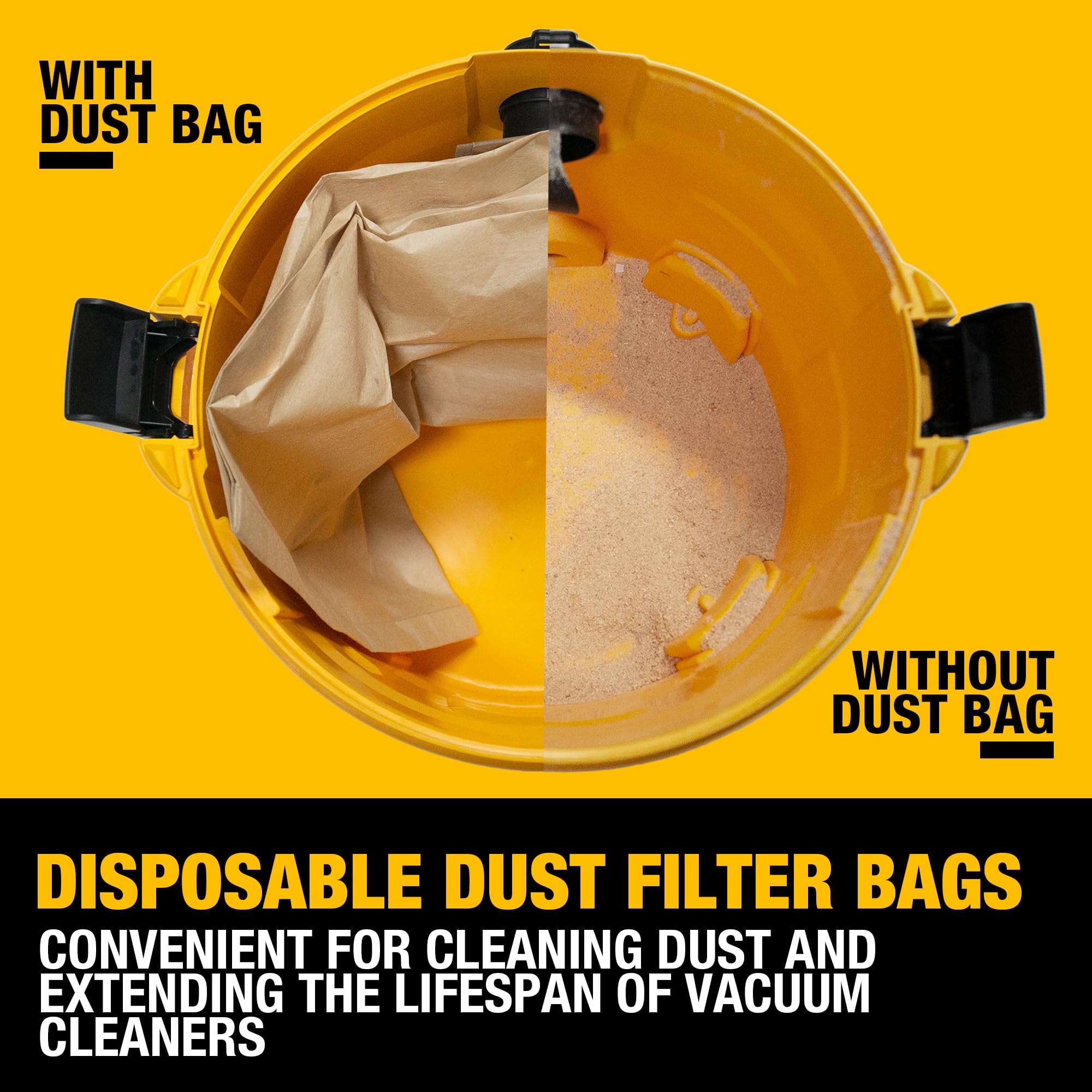 3 Pack DEWALT Dust Bag DXVA19-4101, for 6-10 Gallon Wet/Dry Vacuum, DEWALT Vacuum Bags, Compatible with DXV06P DXV09P DXV09PA DXV10P DXV10PL DXV10S DXV10SA DXV10SB