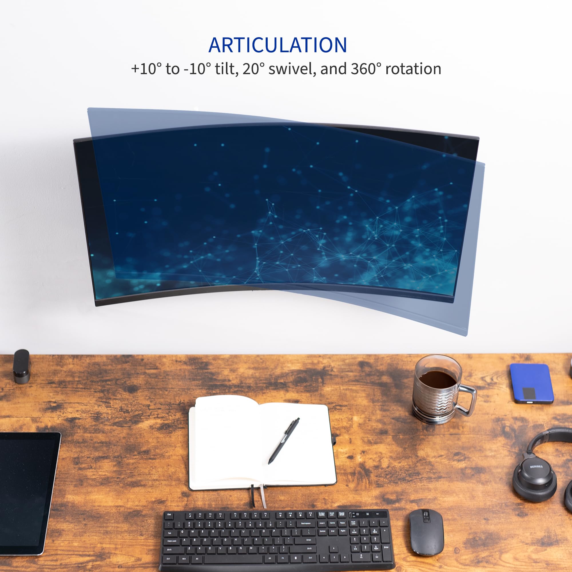 VIVO Height Adjustable 17 to 32 inch Single Monitor Articulating Wall Mount for Standing Workstations, Fits 1 Screen with Max VESA 100x100mm, Black, MOUNT-VW01A