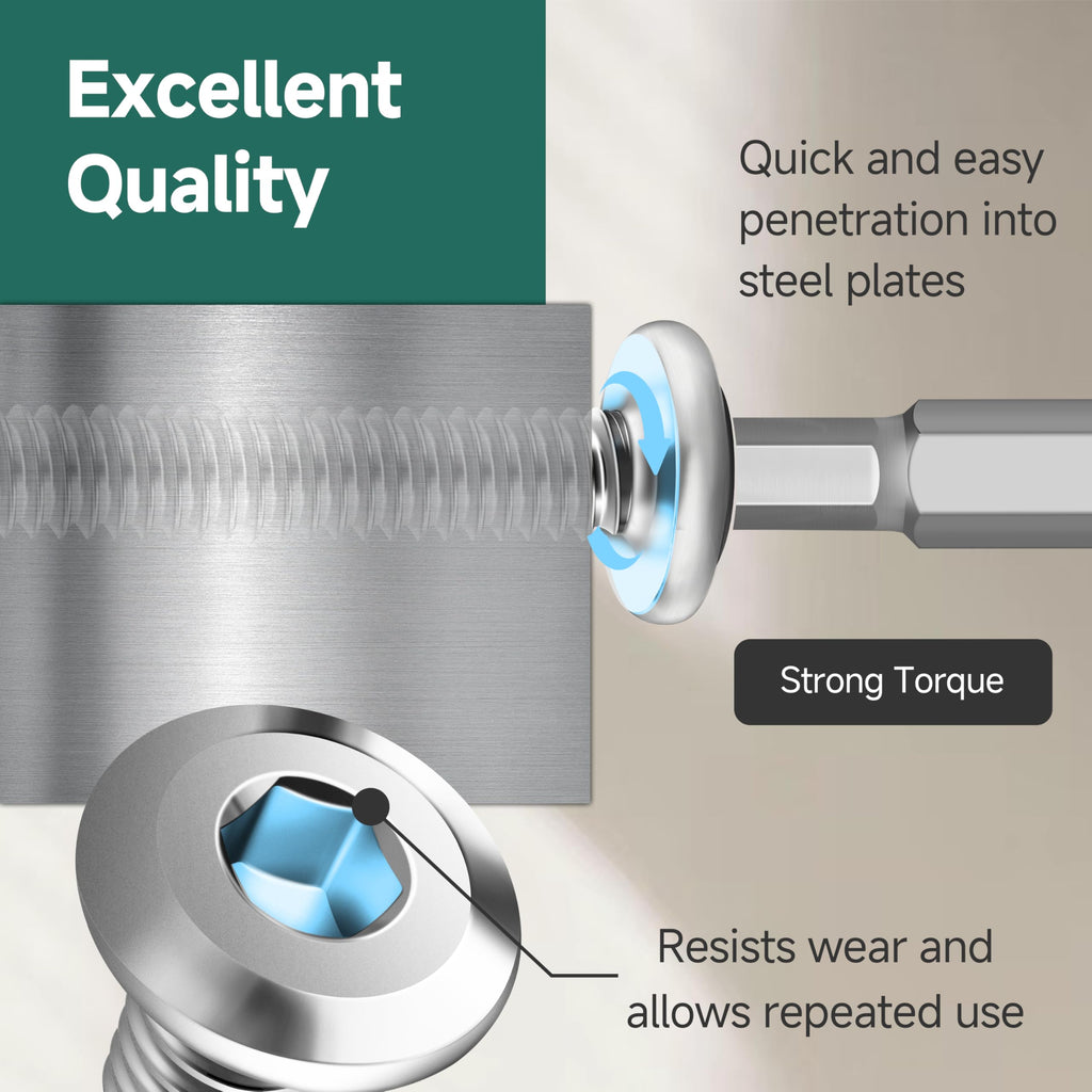 EASTPUK 100Pcs 10 x 1 Sheet Metal Screws, Stainless Steel Flat Head Socket Cap Self Drilling Screw, Allen Socket Drive, Self Tapping Screws with Drill Bit