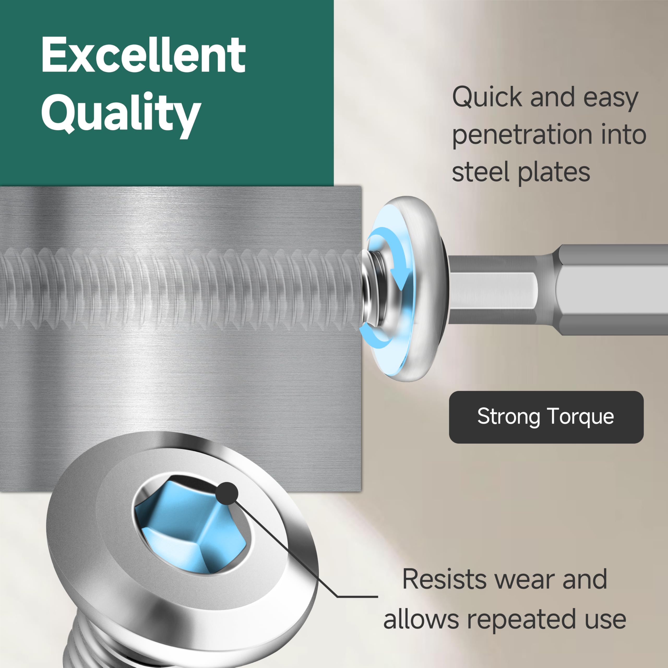 EASTPUK 100Pcs 10 x 1 Sheet Metal Screws, Stainless Steel Flat Head Socket Cap Self Drilling Screw, Allen Socket Drive, Self Tapping Screws with Drill Bit