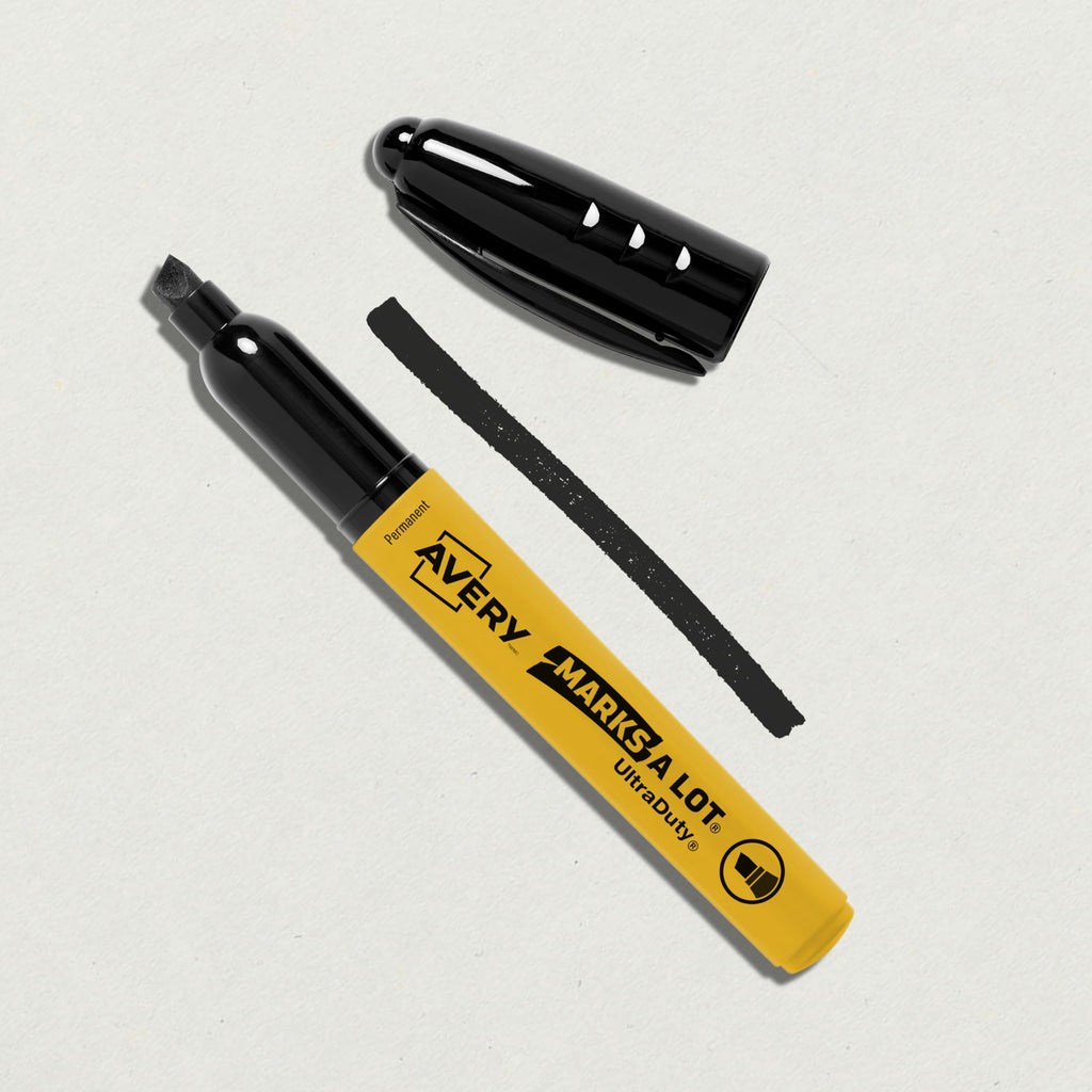 Avery Marks A Lot UltraDuty Permanent Markers, 5mm Chisel Tip, For Jobsites and Tough Enviroment, Water Resistant, Fast Drying, Works on Wet and Oily Surfaces, 12 Pack Black Permanent Markers, (29842)