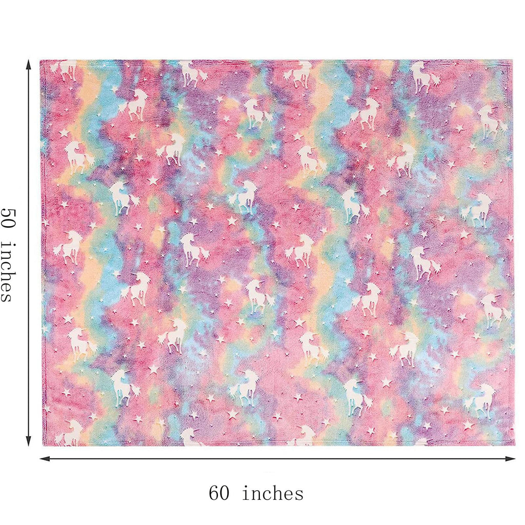 Happwow Glow in The Dark Blanket,Unicorn Blanket for Girls,Soft Throw Fuzzy Blankets Kids Rainbow Unicorn,50" x 60" Perfect for Kids Bed or Sofa,Christmas Birthday Unicorn Gifts