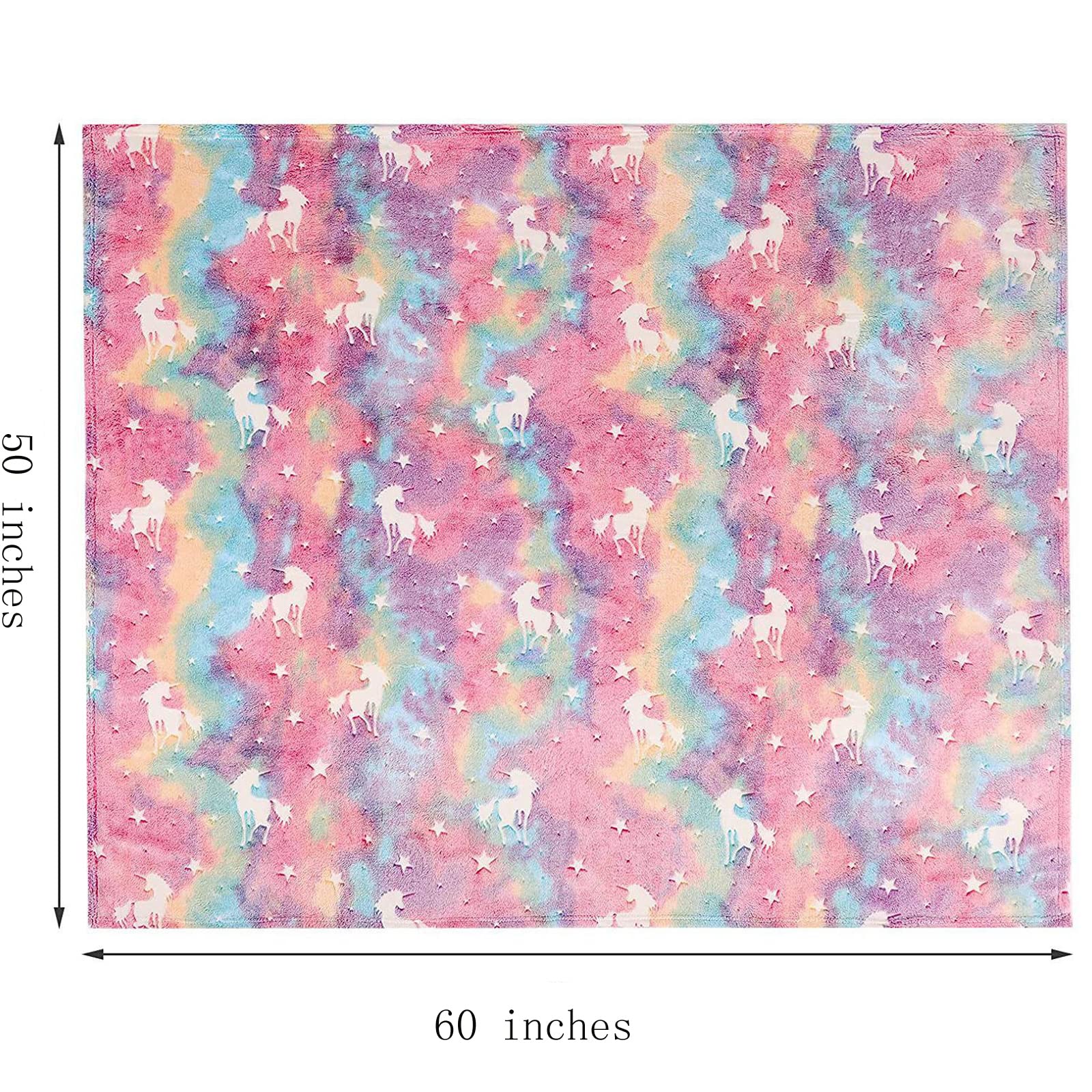 Happwow Glow in The Dark Blanket,Unicorn Blanket for Girls,Soft Throw Fuzzy Blankets Kids Rainbow Unicorn,50" x 60" Perfect for Kids Bed or Sofa,Christmas Birthday Unicorn Gifts