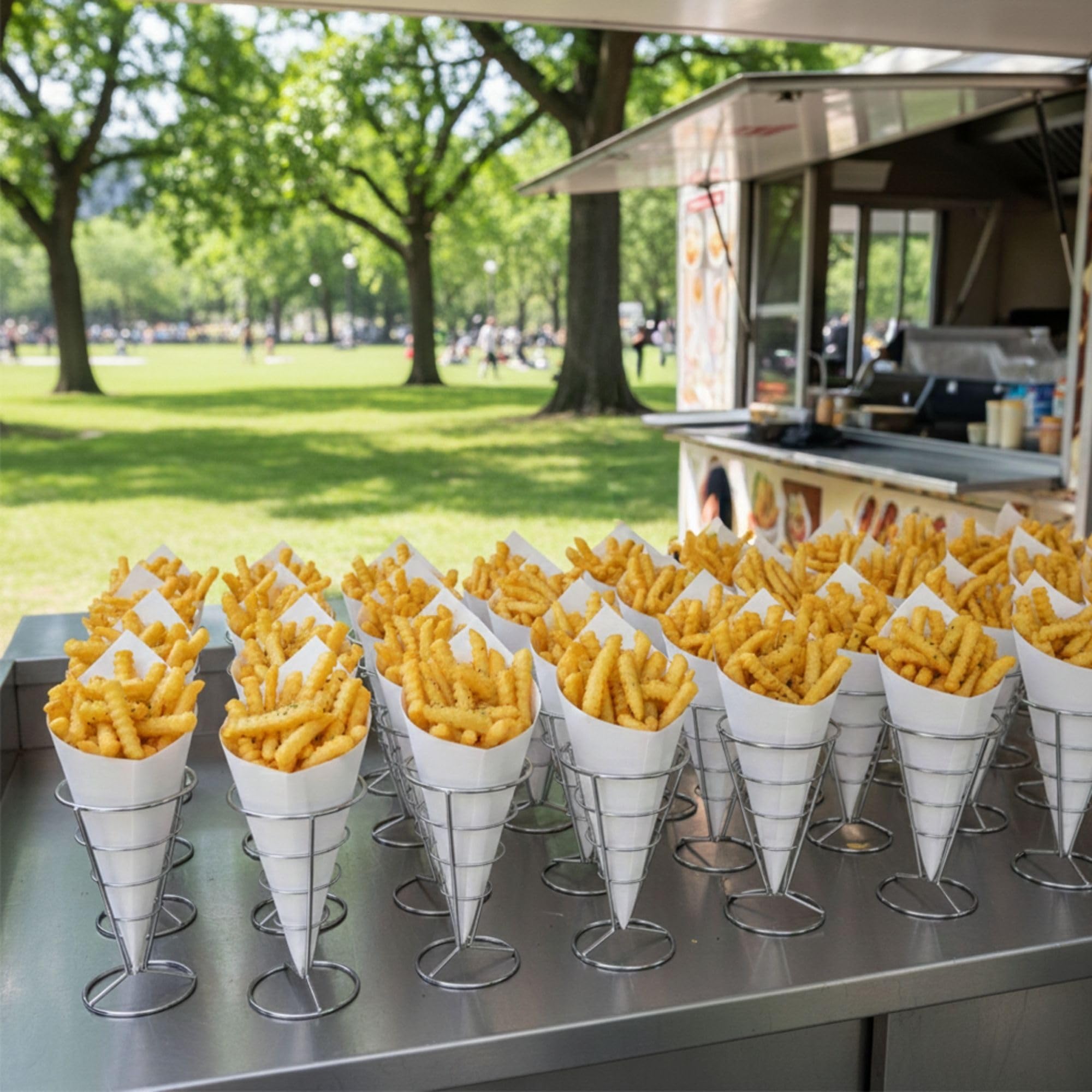 Restaurantware-Conetek 10-Inch Eco-Friendly White Finger Food Cones: Perfect for Appetizers - Food-Safe Paper Cone - Disposable and Recyclable - 100-CT