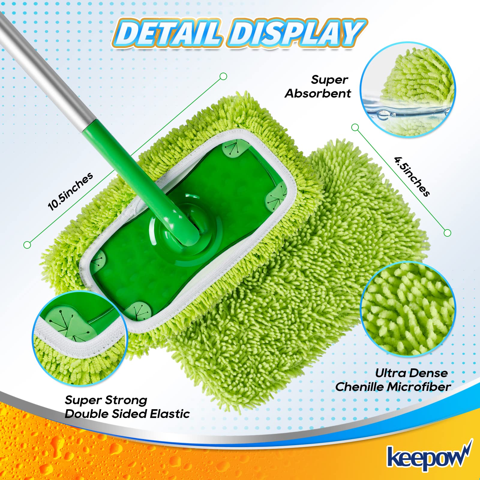 KEEPOW Reusable Microfiber Mop Pads Compatible with Swiffer Sweeper Mop, Dry Sweeping Cloths, Washable Wet Mopping Cloth Refills for Surface/Hardwood Floor Cleaning, 4 Pack (Mop is Not Included)