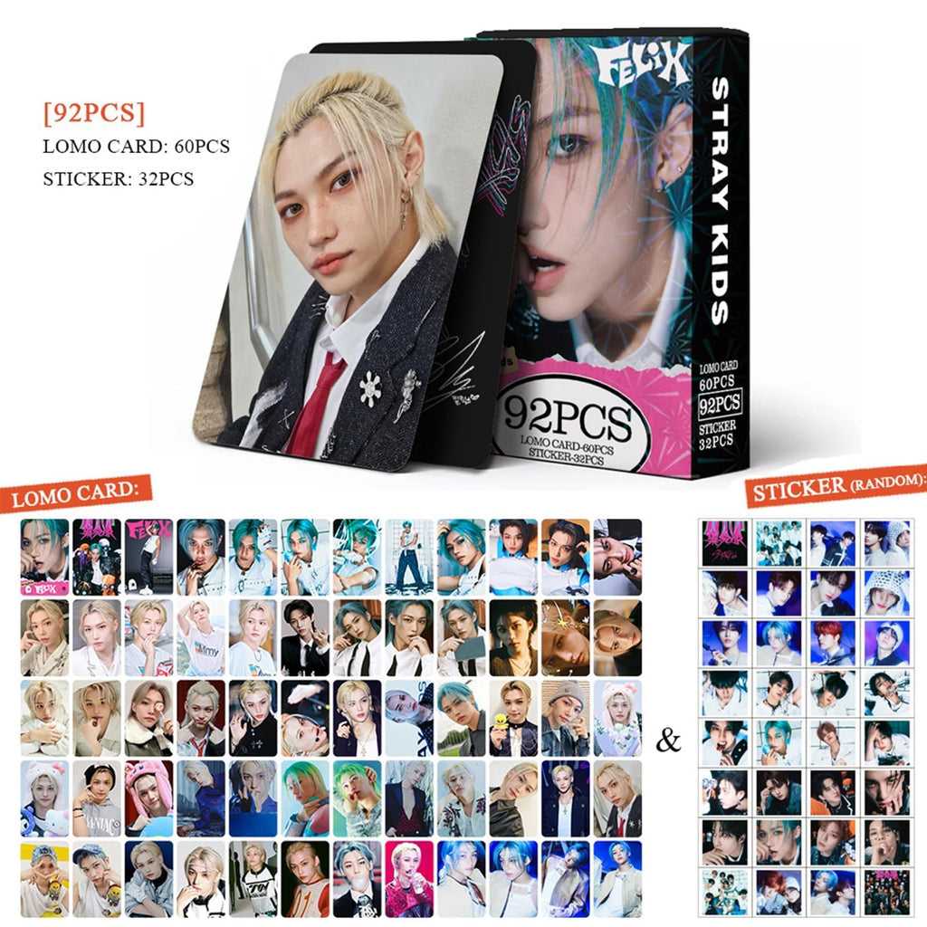 KPOPBP Stray Kids Photocards 60 PCS SKZ Rock Star Album Photo Cards with 32 PCS Stickers KPOP Gift Lomo Cards Merch for SKZ Boys and Girls (Felix)