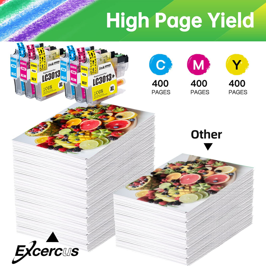EXCERCUS LC3013 LC3011 Ink Cartridge Replacement for Brother LC3013 XL LC 3013 LC-3013 LC3011 Ink Compatible with MFC-J491DW MFC-J497DW MFC-J690DW MFC-J895DW Printer (2C 2M 2Y)