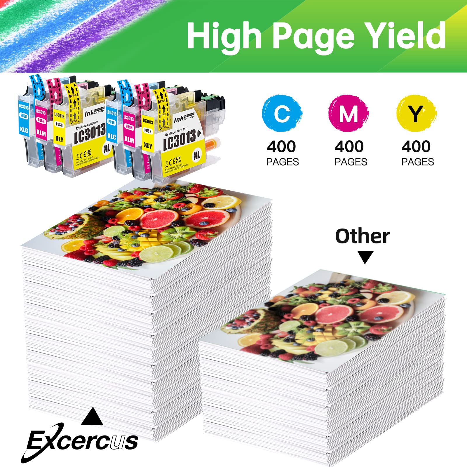 EXCERCUS LC3013 LC3011 Ink Cartridge Replacement for Brother LC3013 XL LC 3013 LC-3013 LC3011 Ink Compatible with MFC-J491DW MFC-J497DW MFC-J690DW MFC-J895DW Printer (2C 2M 2Y)