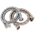 Watflow Stainless Steel Washing Machine Hoses with 90 Degree Elbow, Burst Proof Hot and Cold Water Connection Inlet Supply Lines for Washer, 4Ft