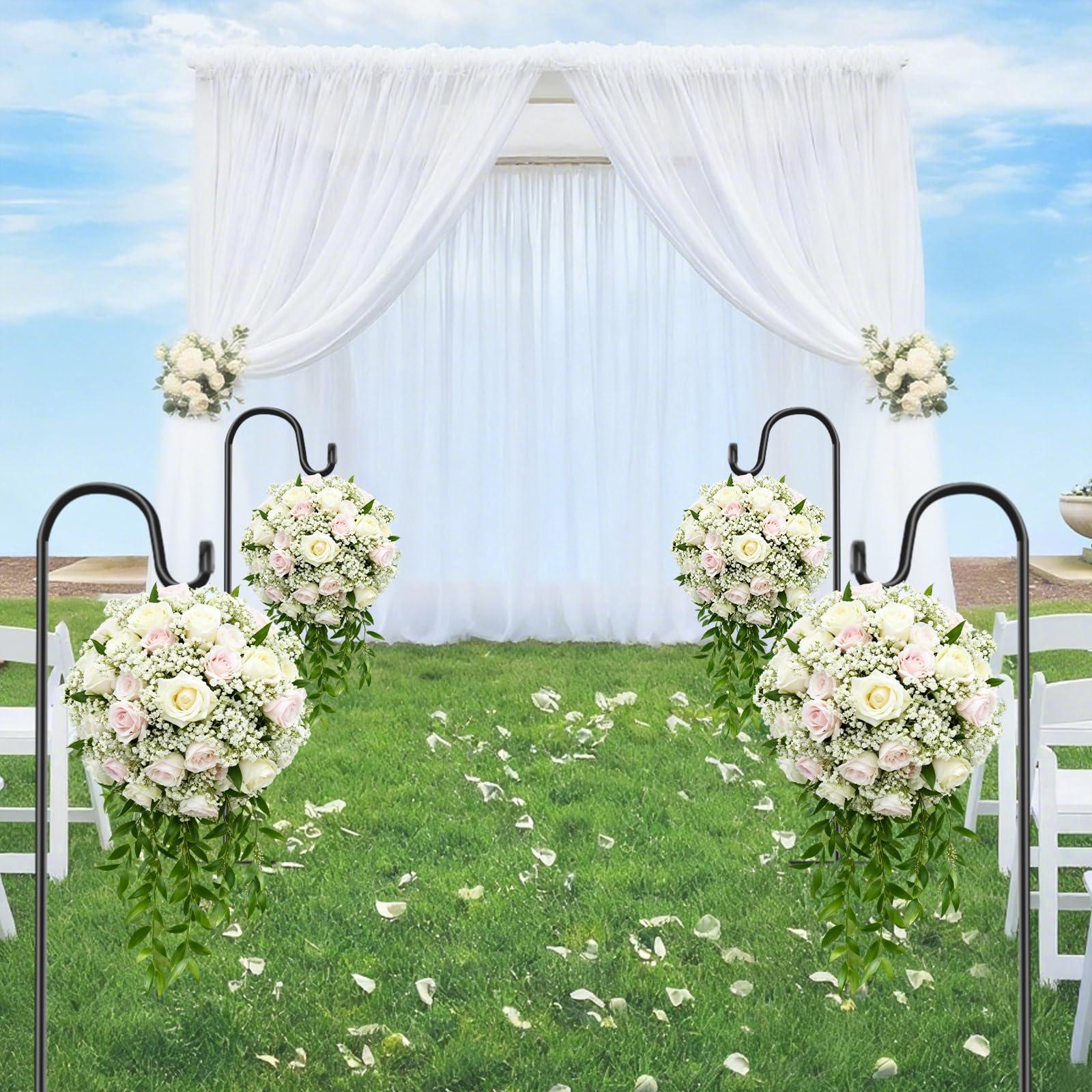 Heavy Duty Shepherds Hook 4-Pack, 47 Inch Adjustable Height Shepards Hooks for Outdoors, Plant Hangers Garden Stakes, Plant Hooks Pole for Wedding, Solar Lights, Bird Feeder Yard Garden Pole