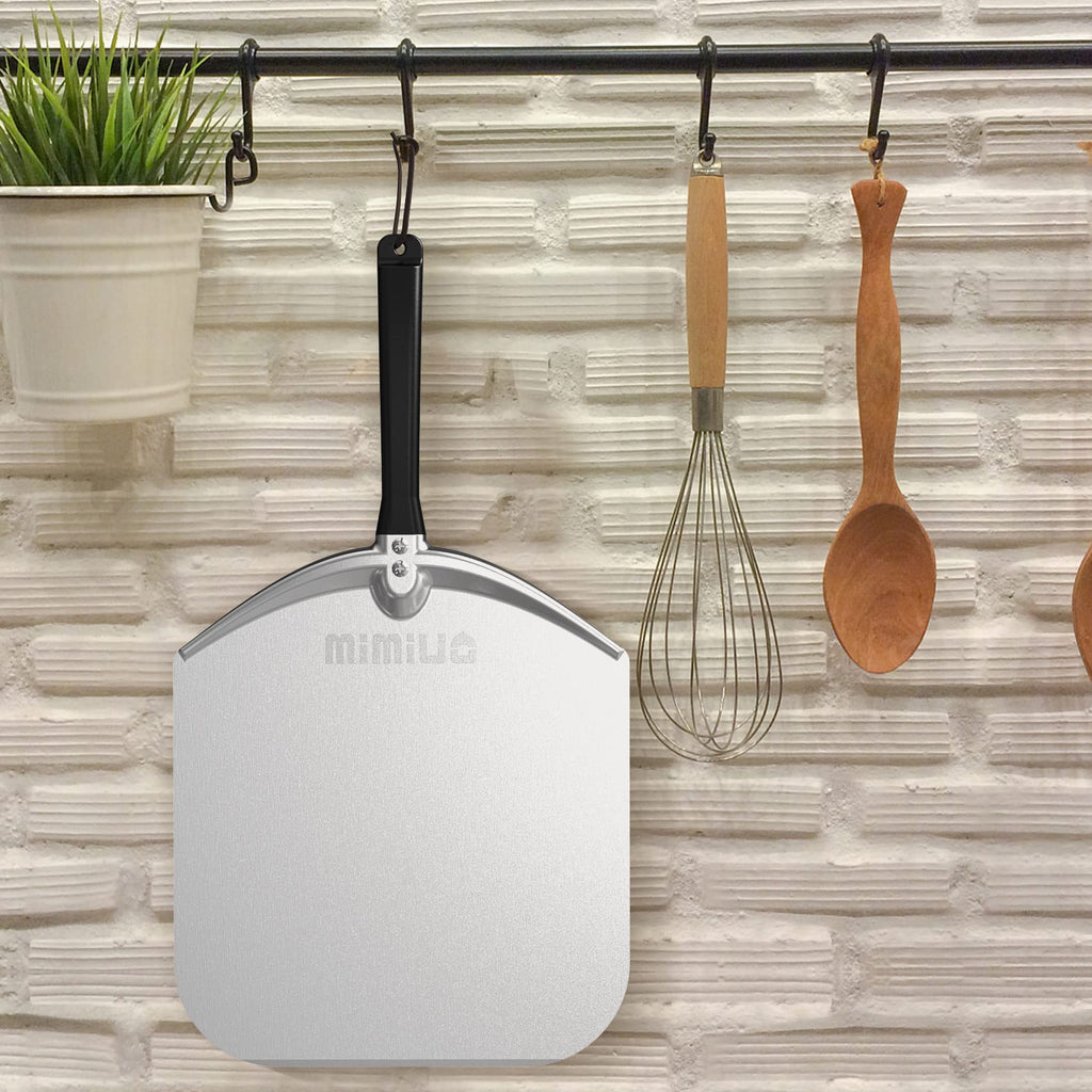 Mimiuo 12 x 14 Inch Aluminum Pizza Peel – Heavy-Duty Non-Stick Pizza Spatula for Oven & Grill, Lightweight Turning Shovel for Baking Bread, Pie & Pastries, Professional Pizza Tools