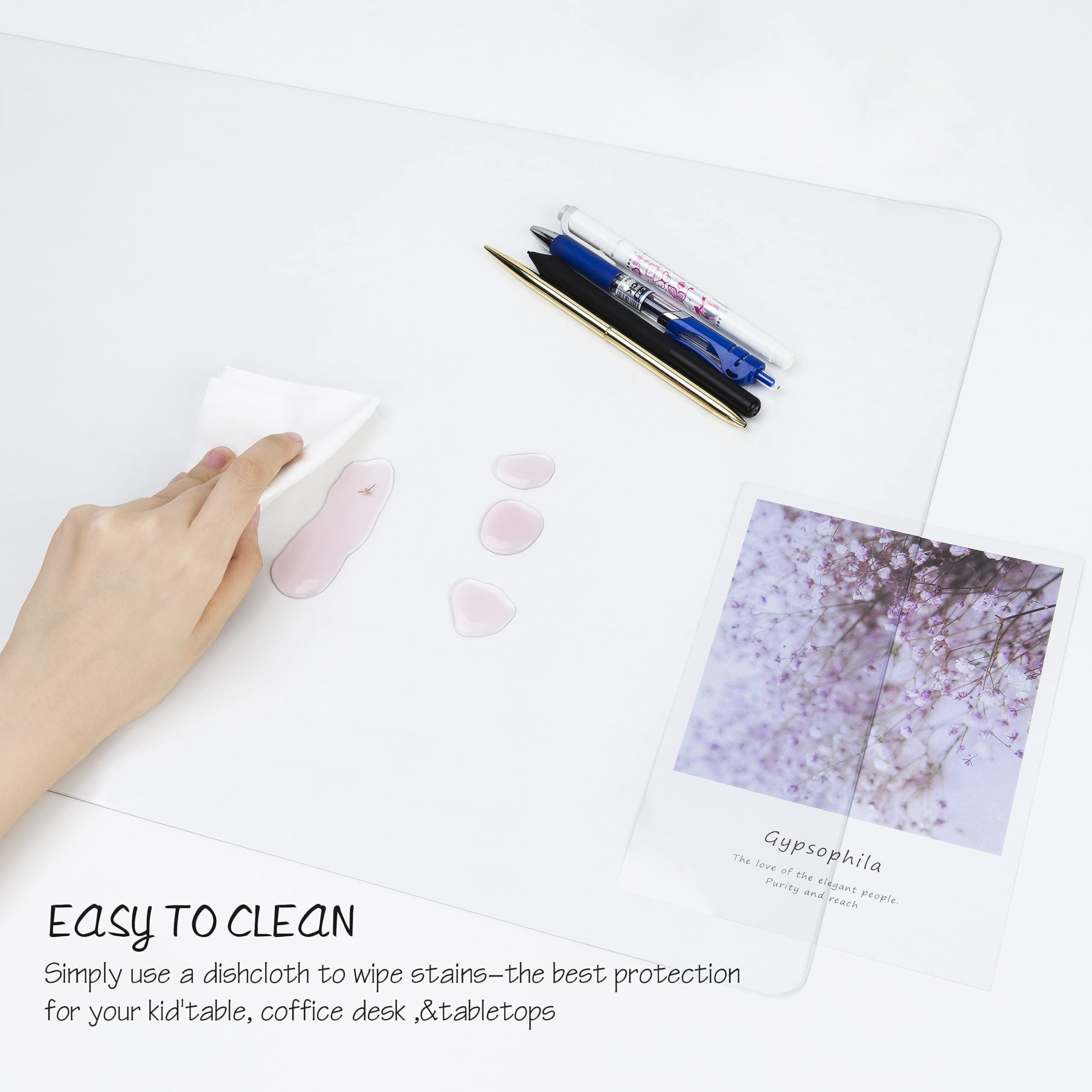 Oterri Clear Desk Mat, 35”x17” Clear Table Cover Protector, Heat Resistant & Waterproof Round Edge Durable Desk Pad Mat, Anti-Static Table Protector Pad