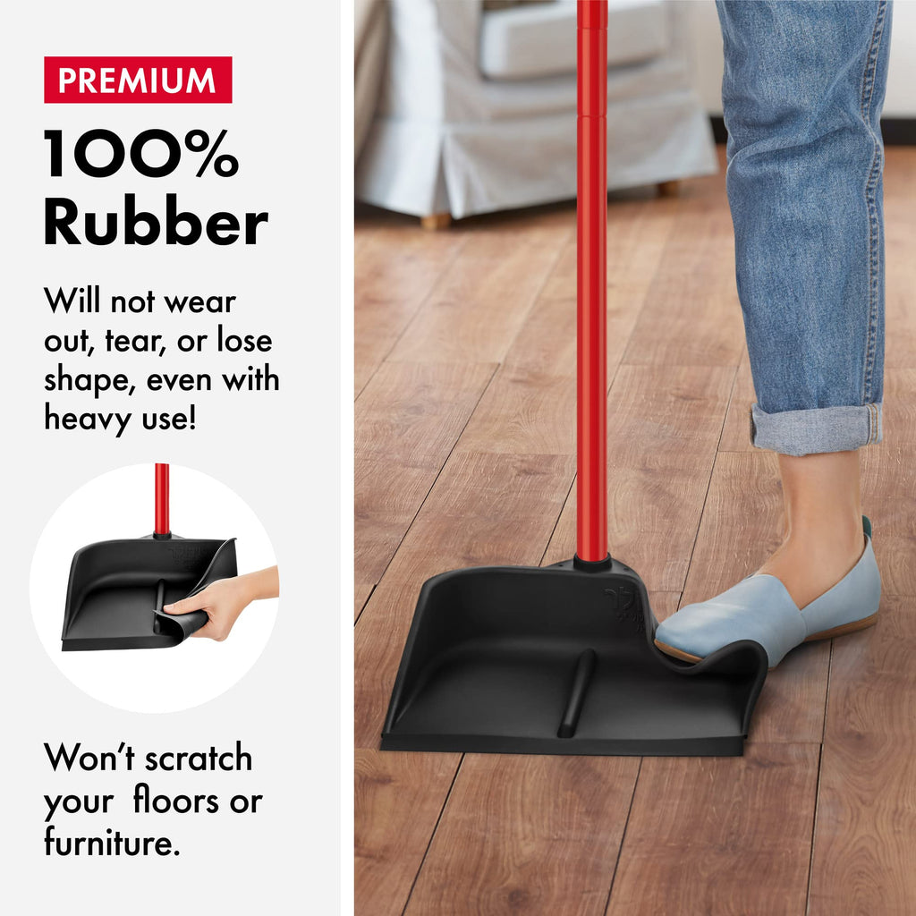 Tyroler Bright Tools Magic Dustpan with Handle - Solid 100% Natural Rubber Construction- New Aluminum Anti-Rust 105cm 3 Parts Long Handle Dust Pan- Stand Up Design- Accommodates Any Broom/Hand Brush