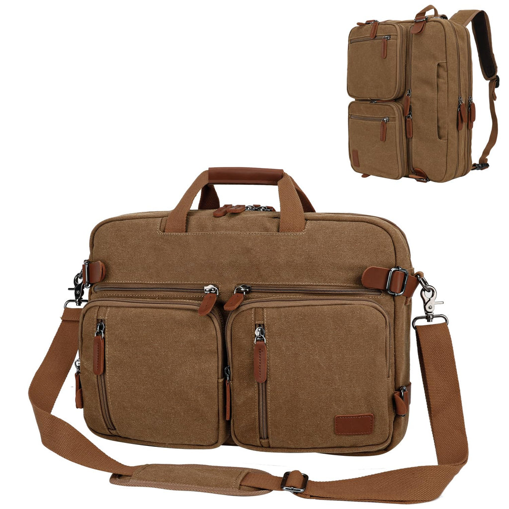 Koolehaoda 3 in 1 Convertible Briefcase Backpack 17.3 inch Laptop Backpack Case Messenger Bag for Men, Multi-Functional Computer Bag for Travel Bussiness Men Women (Coffee)