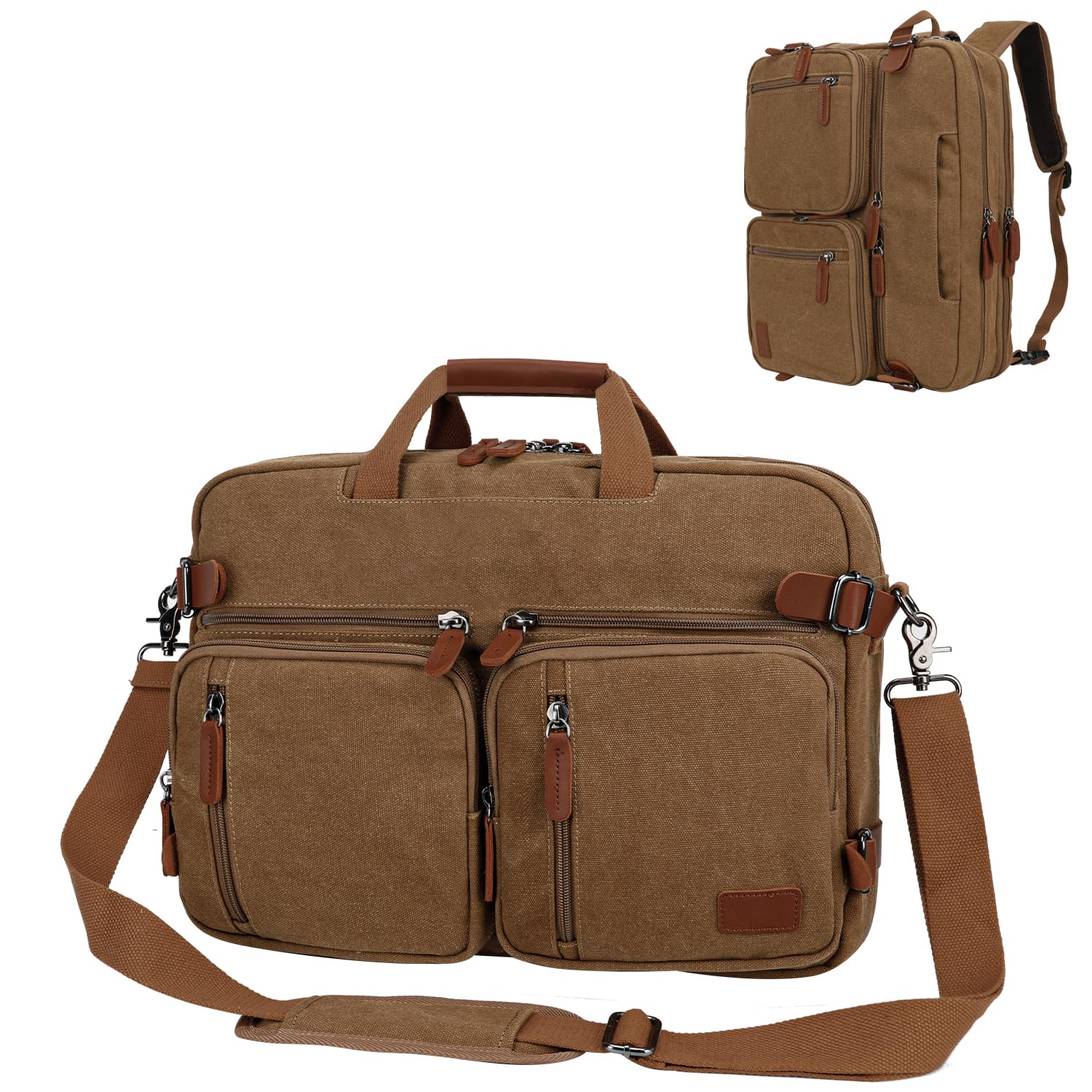 Koolehaoda 3 in 1 Convertible Briefcase Backpack 17.3 inch Laptop Backpack Case Messenger Bag for Men, Multi-Functional Computer Bag for Travel Bussiness Men Women (Coffee)