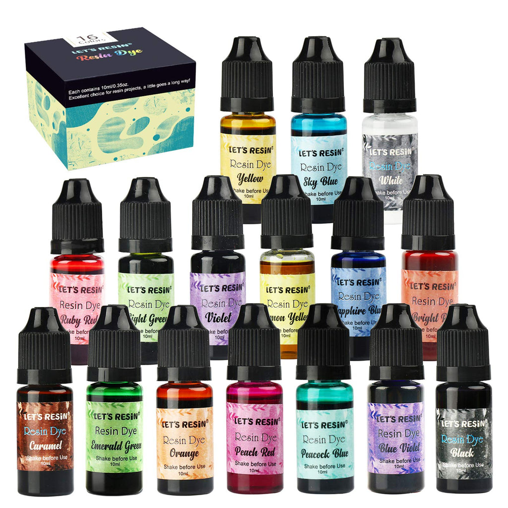 LET'S RESIN Epoxy Resin Pigment 16 Color Liquid Epoxy Resin Dye,Concentrated Paint, Colorant for Resin Coloring,Resin Jewelry DIY Making (Each 0.35oz)