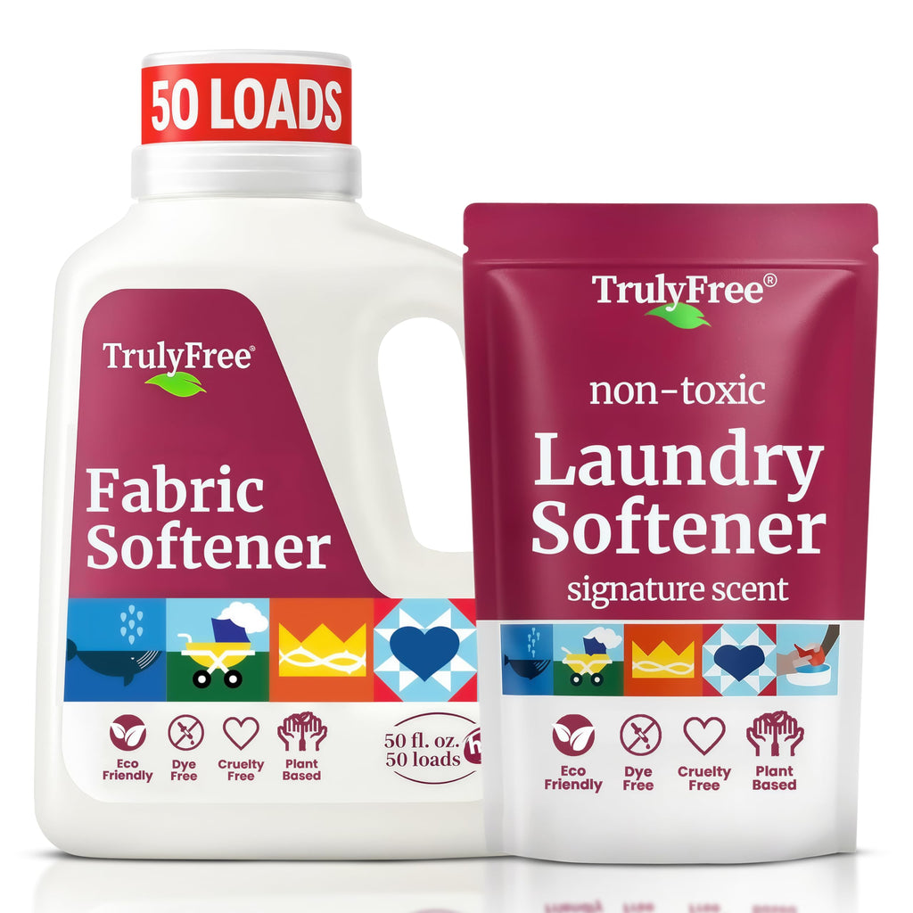 Truly Free Fabric Softening Conditioner for Clothes| Safe for Babies & Kids with Sensitive Skin | Plant-Based | Include 1 Refillable 50oz Bottle with Measuring Cap| Signature Scent Rinse(50 Loads)