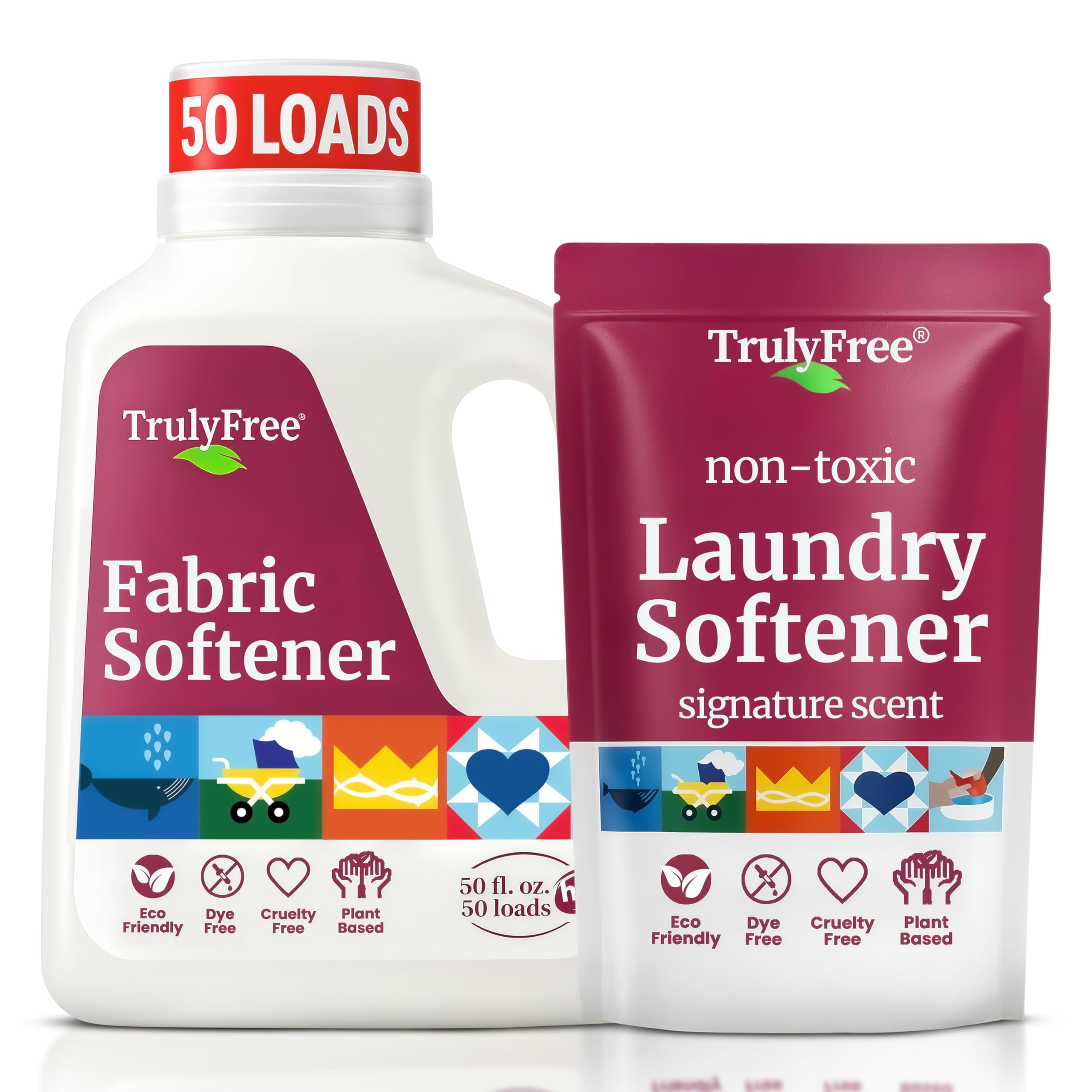 Truly Free Fabric Softening Conditioner for Clothes| Safe for Babies & Kids with Sensitive Skin | Plant-Based | Include 1 Refillable 50oz Bottle with Measuring Cap| Signature Scent Rinse(50 Loads)