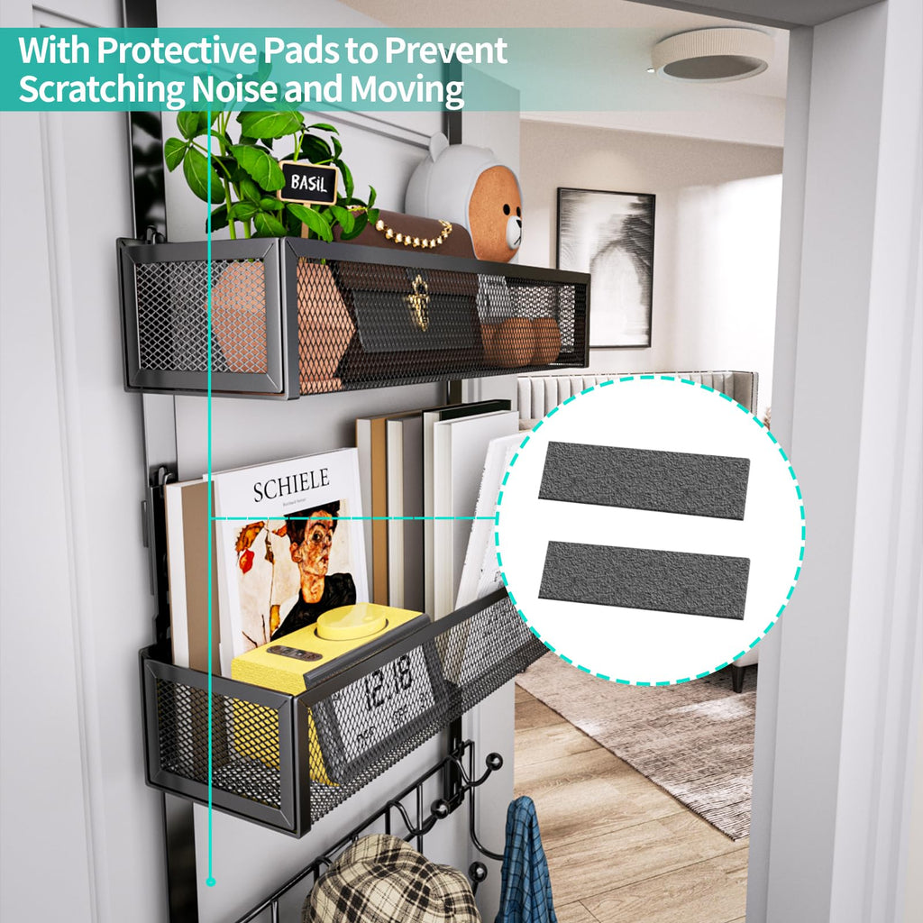 HapiRm Over The Door Organizer - Over The Door Hooks Hanger with 9 Coat Hooks +2 Mesh Baskets Storage Rack for Clothes Bag, No Drilling (for 1.76in Doors)