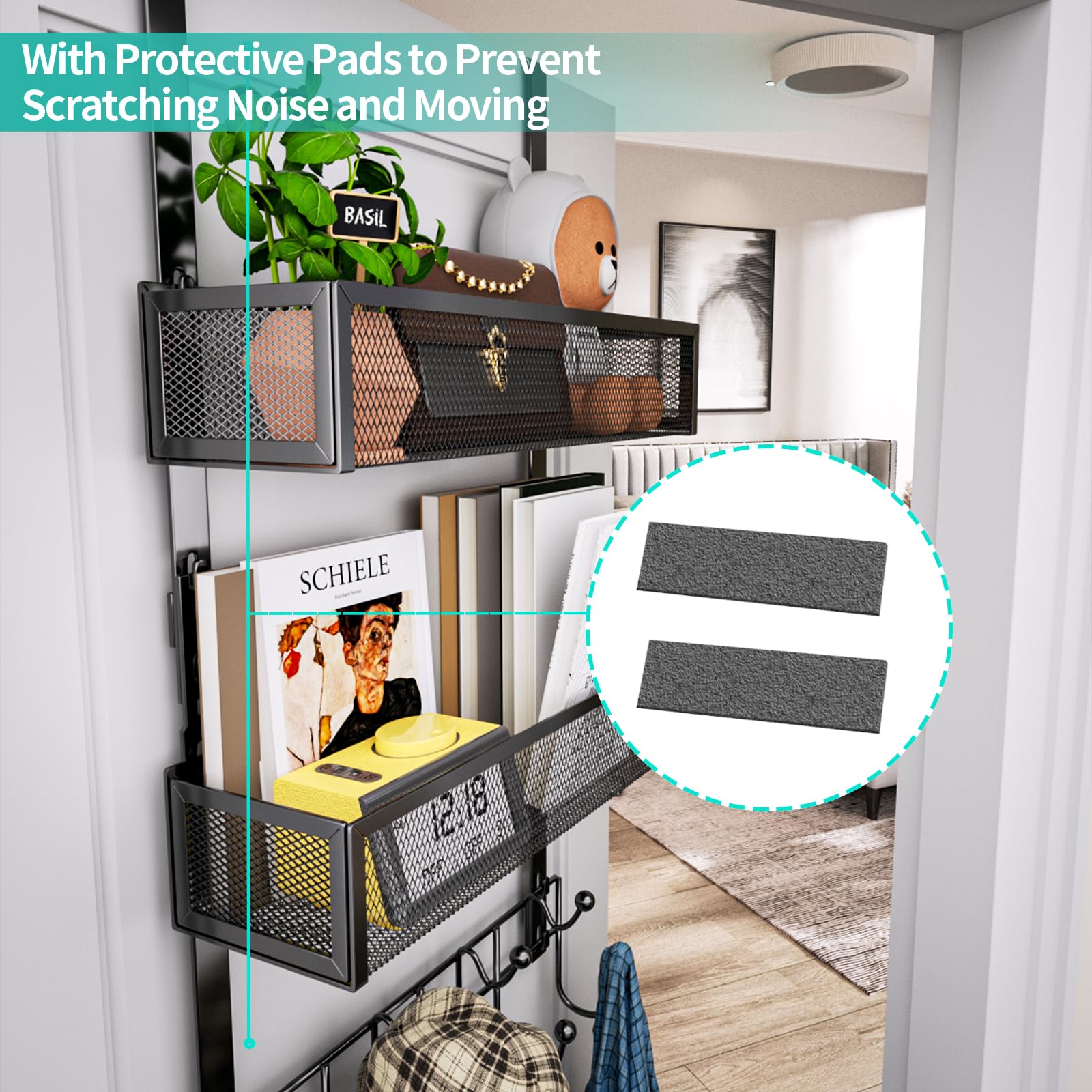 HapiRm Over The Door Organizer - Over The Door Hooks Hanger with 9 Coat Hooks +2 Mesh Baskets Storage Rack for Clothes Bag, No Drilling (for 1.76in Doors)