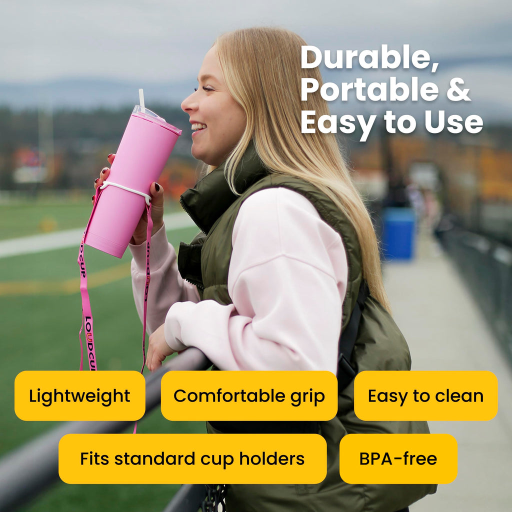 The LoudCup Blow Horn Tumbler, 2-in-1 Cheer & Sip Reusable Water Bottle with Built-In Horn for Sports Games, Tailgates & Parties, BPA-Free, 23 oz, Royal Purple