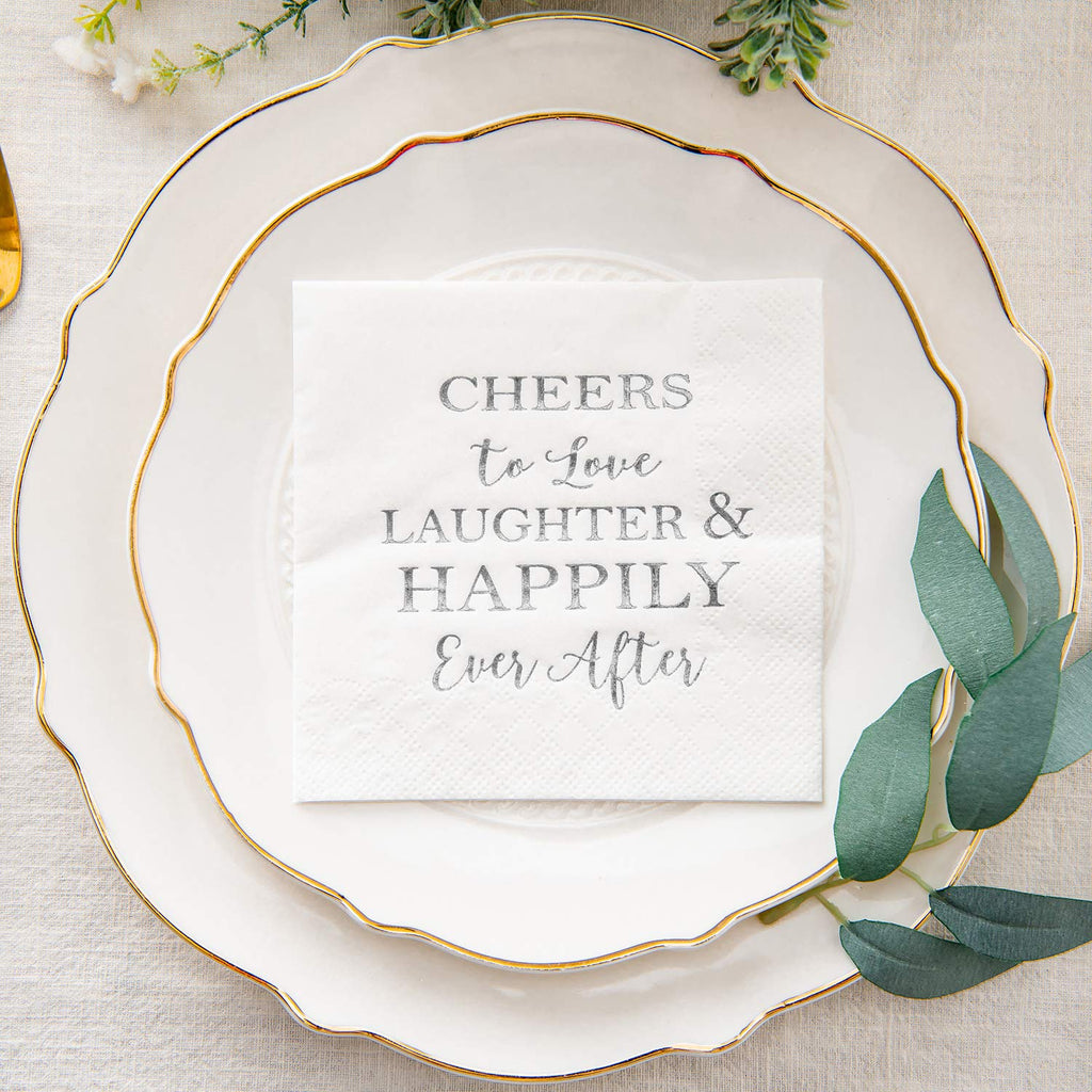 Crisky Bridal Shower Silver Napkins Disposable Silver Cocktail Beverage Dessert Napkins for Wedding Shower Engagement Party Decorations, 100 Pcs, 3-Ply