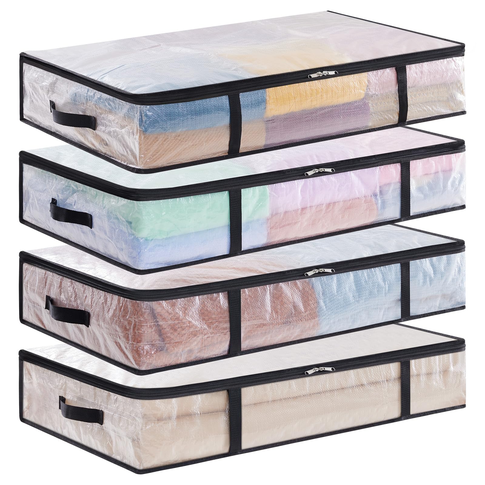 Lifewit 4 Pack Under Bed Storage, Large Clear Plastic Storage Bags, Clothes Storage Boxes Wardrobe Storage Organizer with Reinforced Handle Durable PP Fabric for Bedding Clothes Blanket, 60L