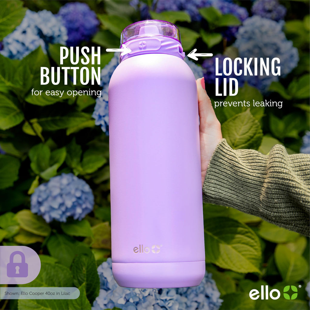 Ello Cooper 22oz Stainless Steel Water Bottle with Straw and Carry Handle, Double Walled and Vacuum Insulated Metal, Leak Proof Locking Lid with Soft Silicone Spout, Reusable, BPA Free, Halogen Blue