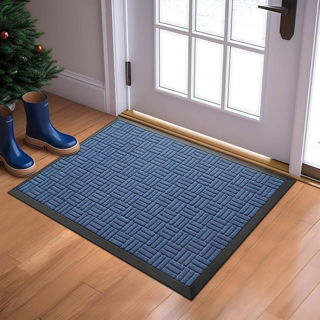 Mibao Front Door Mat, Heavy Duty Durable Welcome Mat for Outdoor Indoor, Dirt Trapper Waterproof Super Absorbent Door Mat for Entryway Outside Patio Porch, 29.5" x 17", Blue