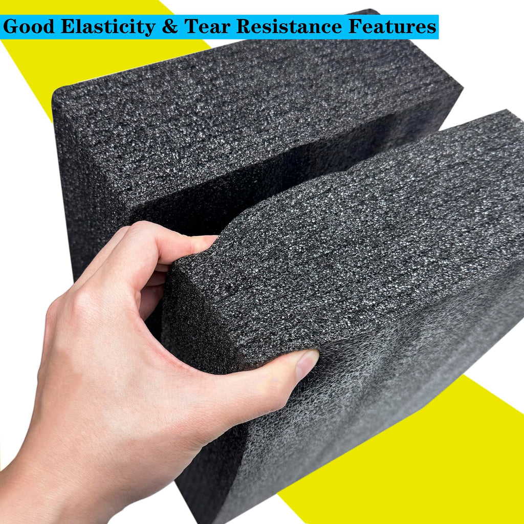 QISF 2PCS Cuttable Polyethylene Foam Block 12x10x3.5Inch Packing Sheet,9CM/3.5In Thick Padding Inserts Foam for DIY Crafts,Cases and Boxes Packing, Black