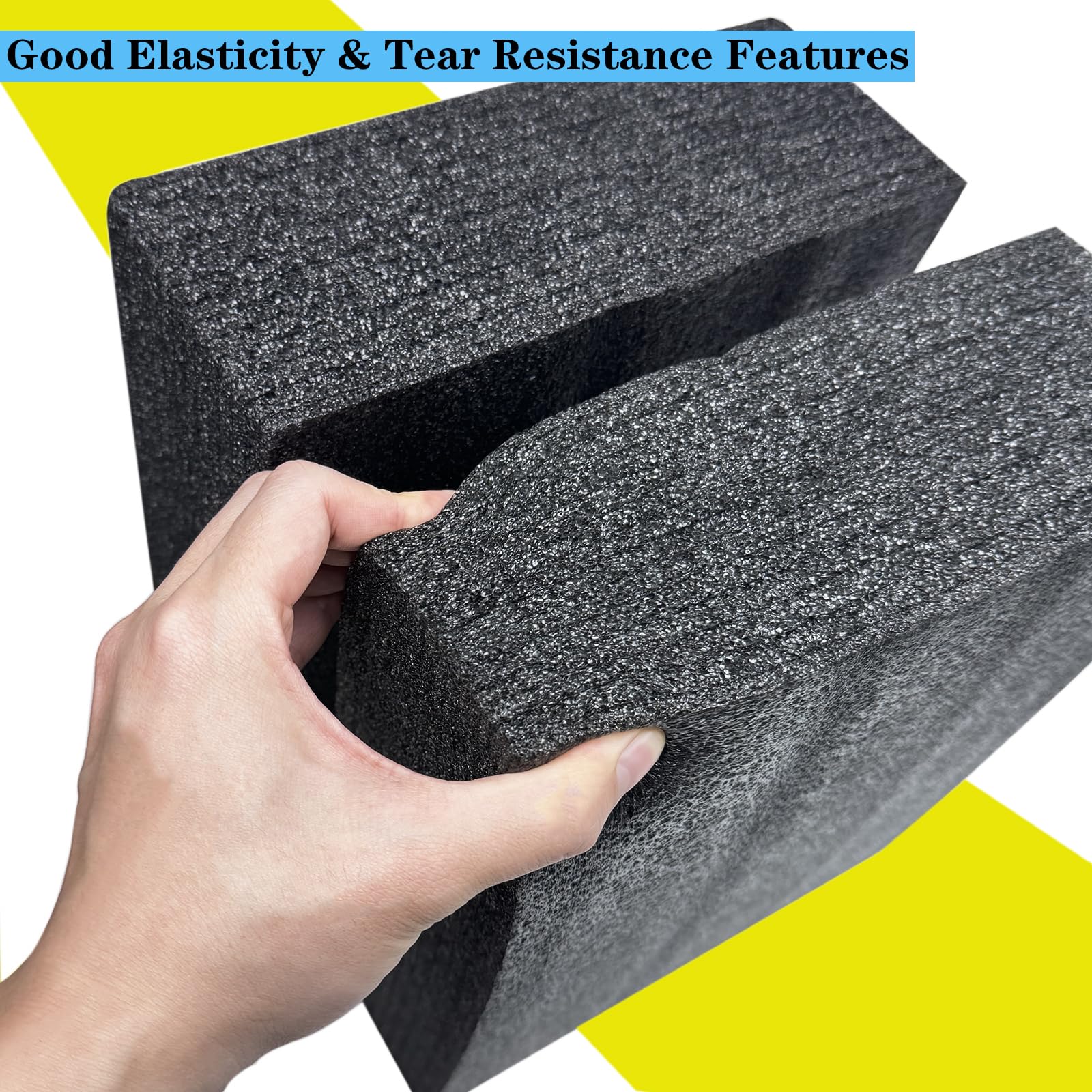 QISF 2PCS Cuttable Polyethylene Foam Block 12x10x3.5Inch Packing Sheet,9CM/3.5In Thick Padding Inserts Foam for DIY Crafts,Cases and Boxes Packing, Black