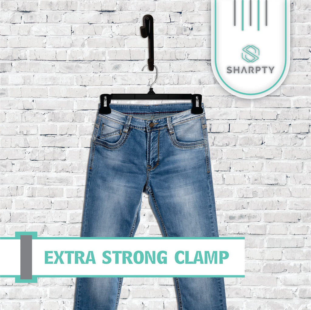Sharpty Pant & Skirt Hangers - Closet Hangers for Shorts, Shirts, Jeans, Dresses, Slacks, Coats, Clothes, Clothing, Garments & More - Durable, Space Saving & Non-Slip, Black - 25 Pack